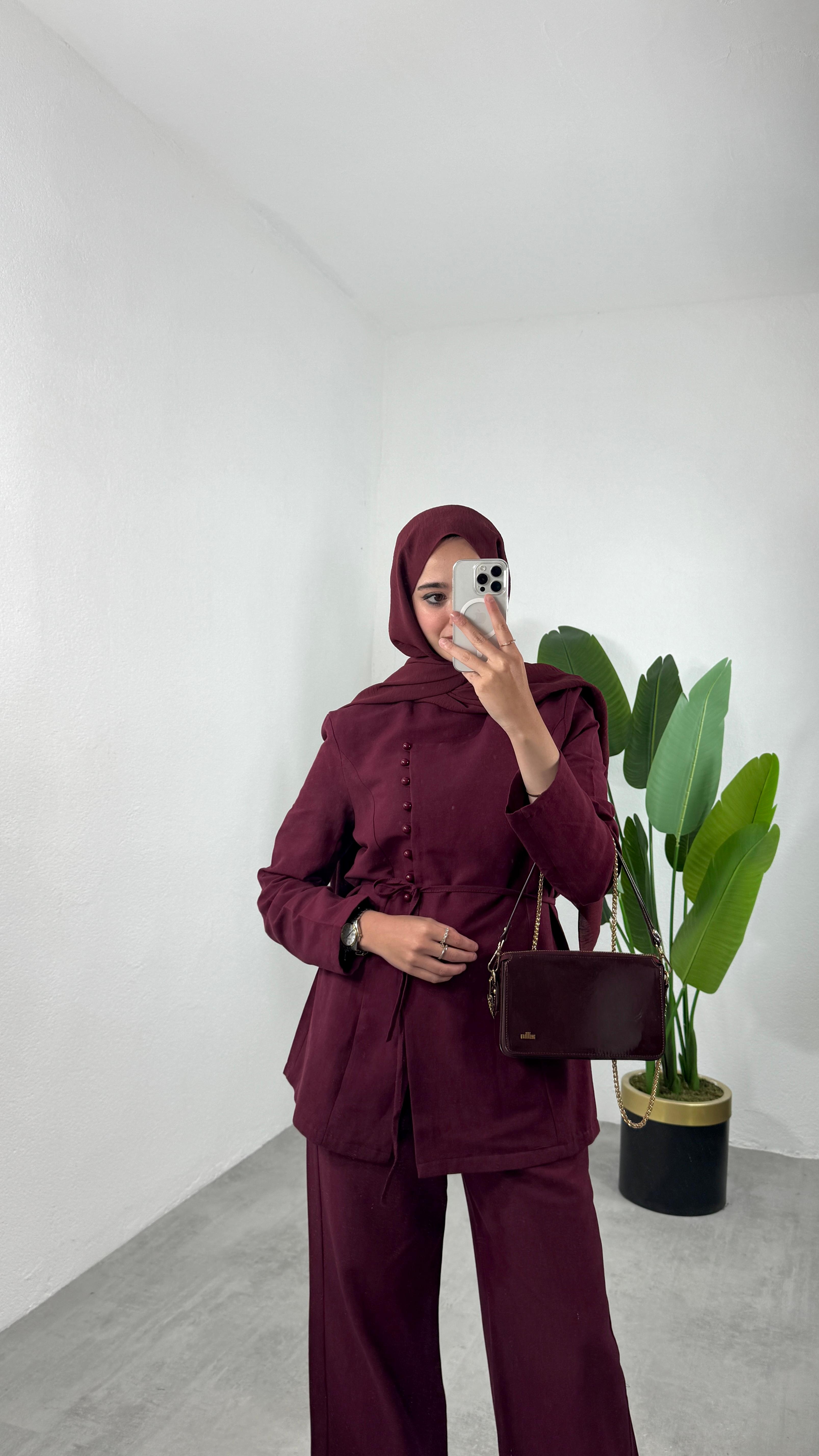 Keten Karen Takım - Bordo