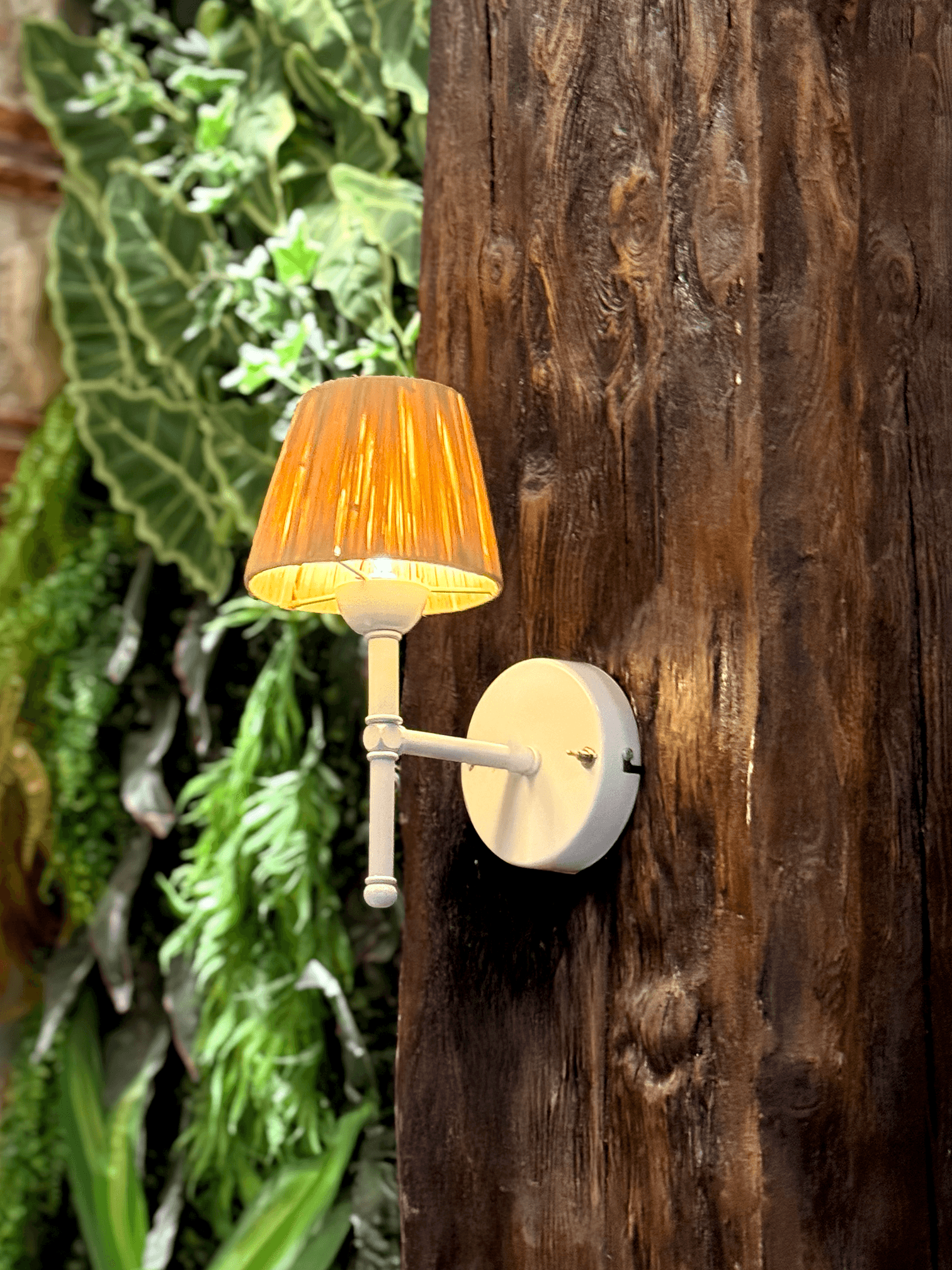 Bohemian Wicker Raffia Handmade White Led Sconce without Fringe