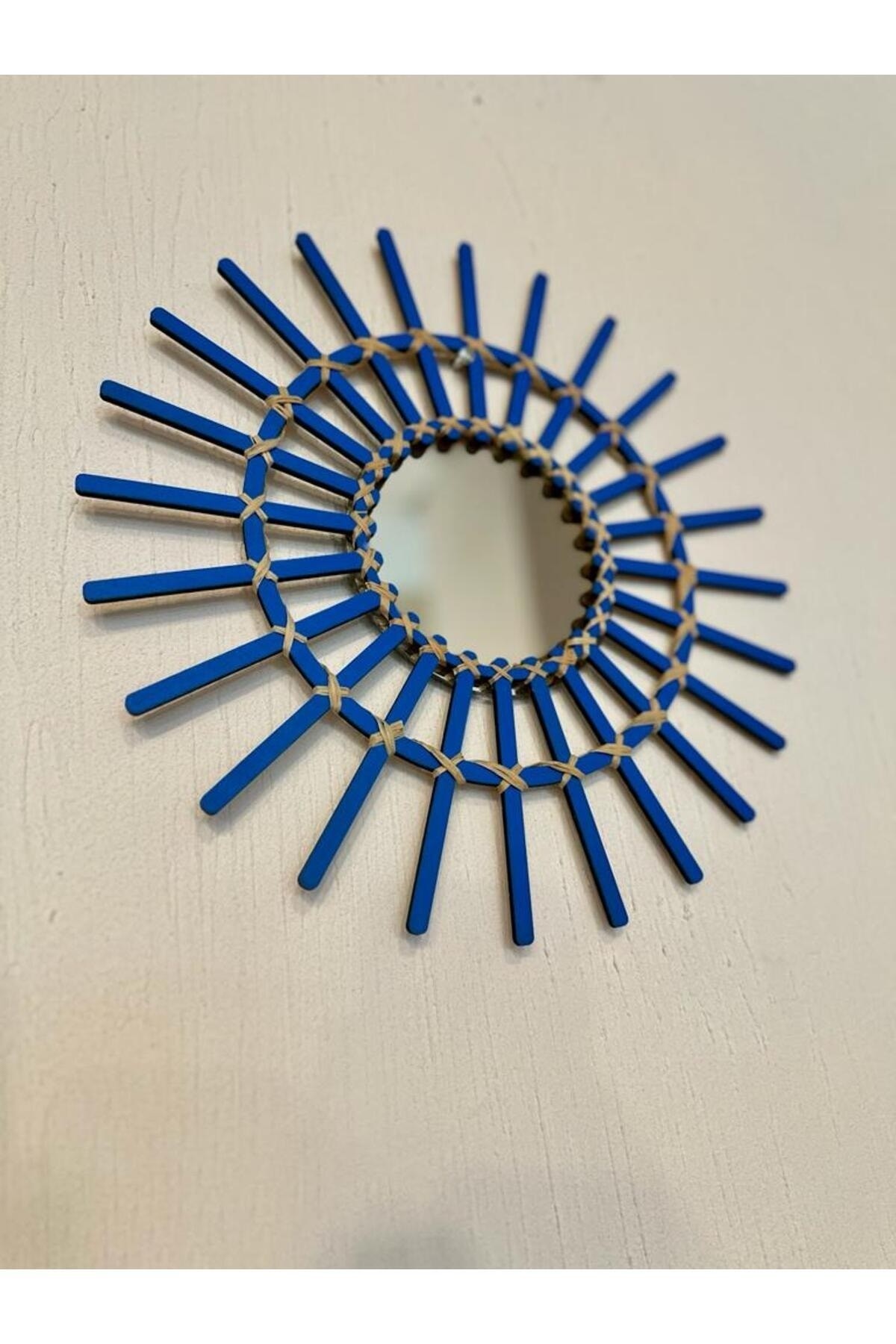 Alacati Blue Bamboo Rattan Wooden Stick Mirror