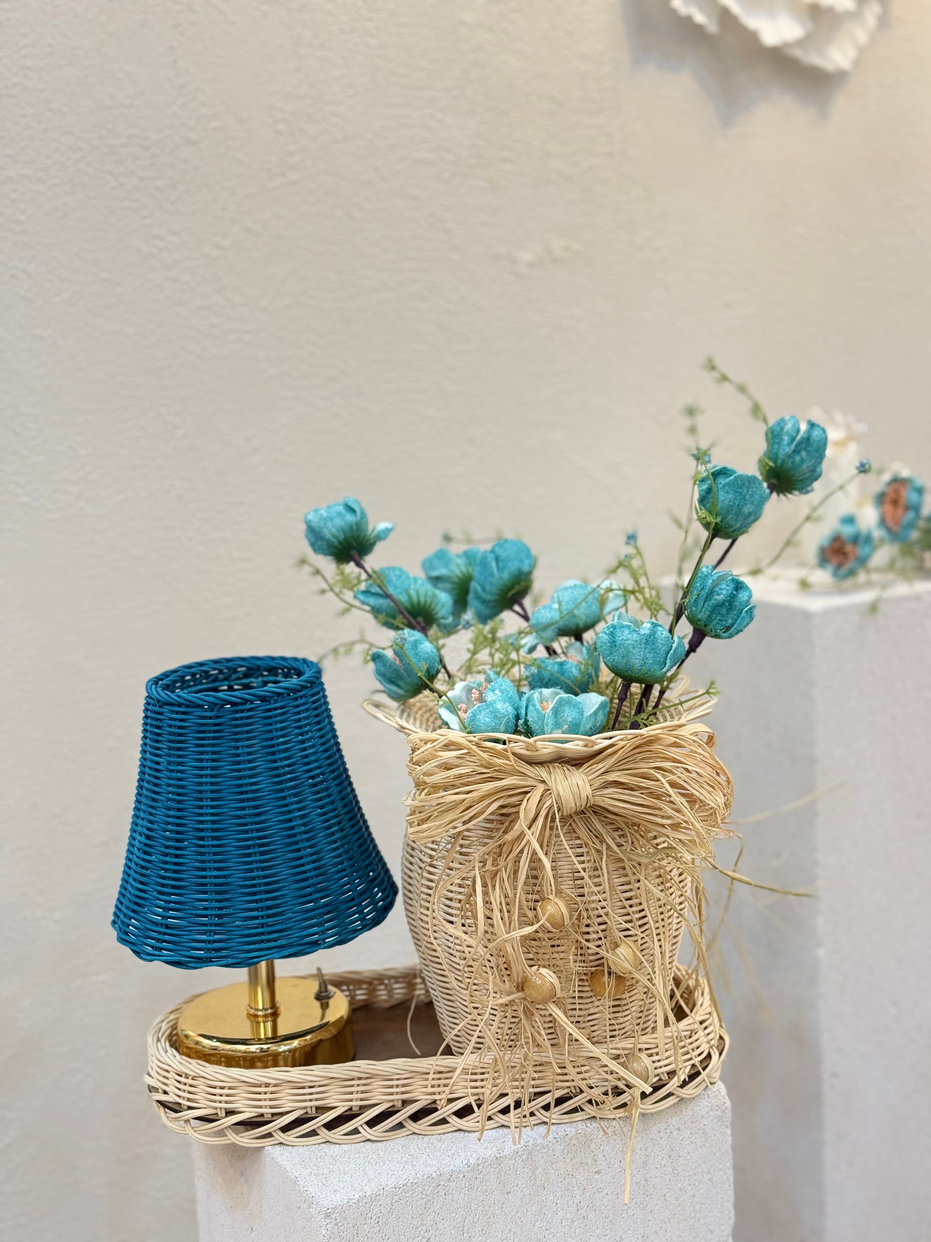 4'lü Rattan Gelincik Vazo Set - Blue