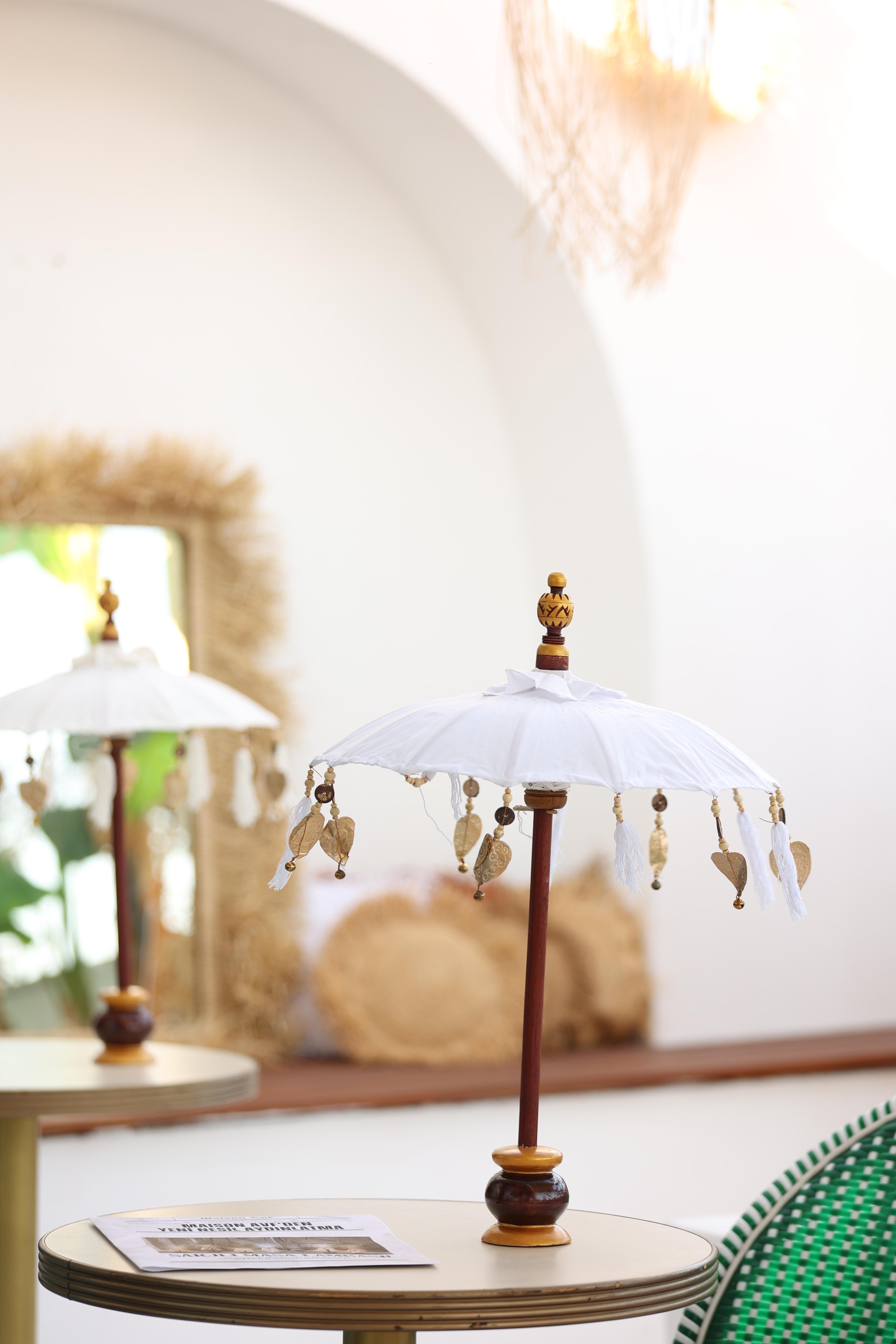 Decorative Linen Handmade Bali Umbrella, Cream, 70 Cm