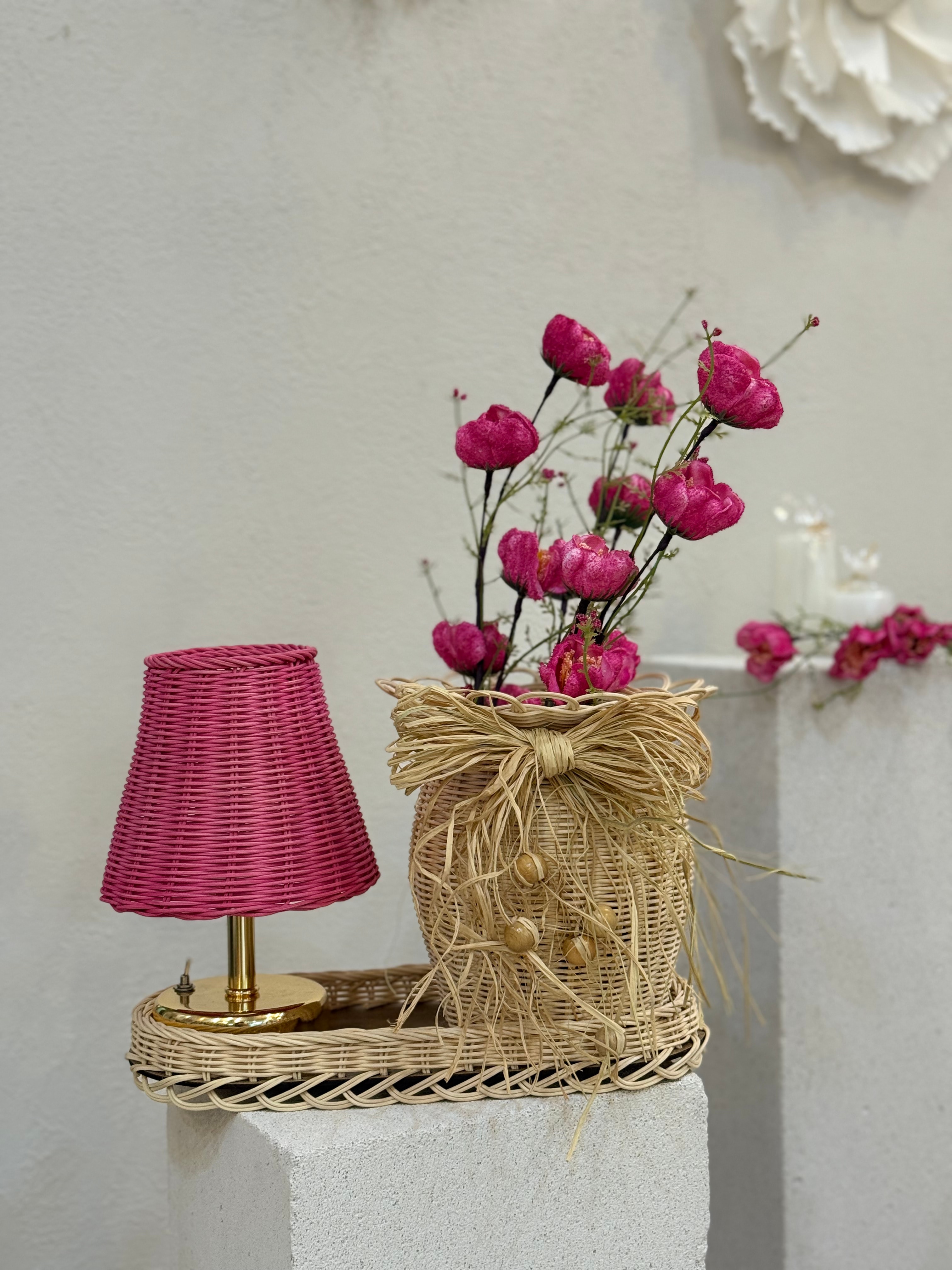 4'lü Rattan Gelincik Vazo Set - Pink