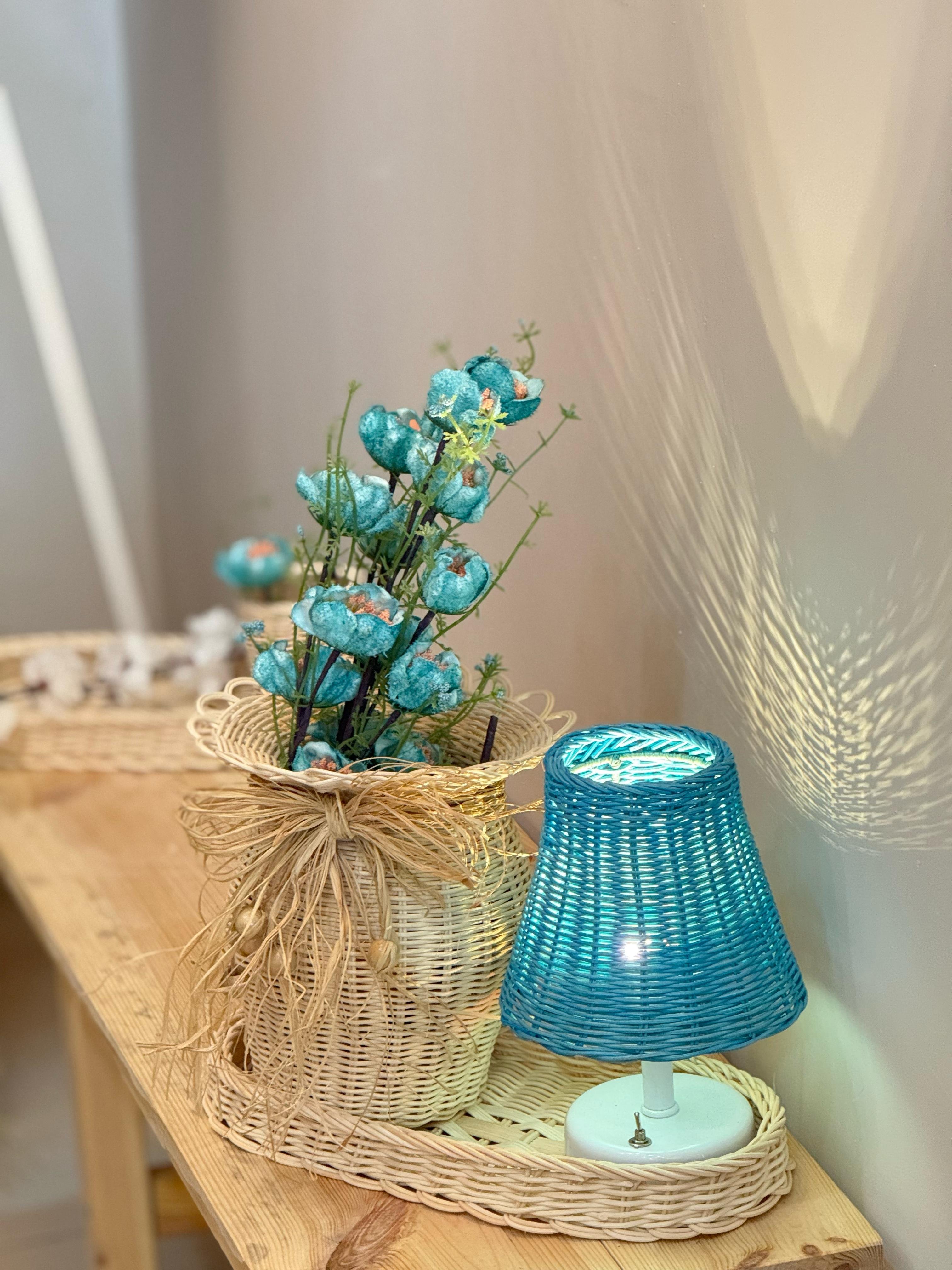 4'lü Rattan Mavi Gelincik Vazo Set
