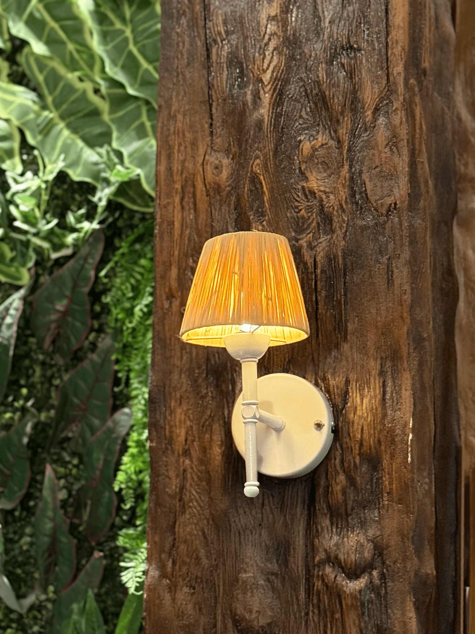 Bohemian Wicker Raffia Handmade White Led Sconce without Fringe