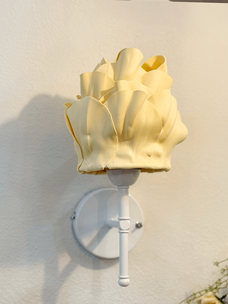 Butter Yellow - Sarı Eva Anemon Tasarım Kablosuz Pilli Aplik - Alt Beyaz Tüm Boy 35 cm