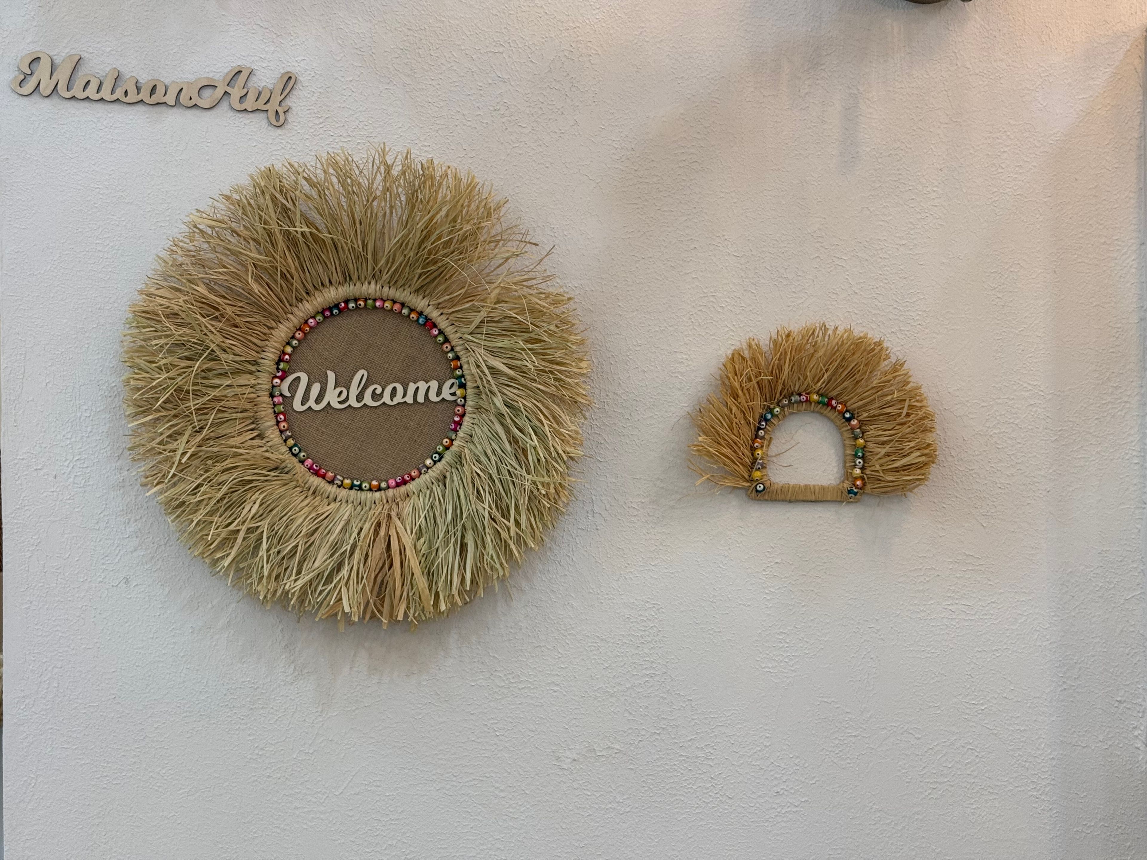 2'li Welcome Renkli Boncuklu Kapı Süsü & Yarım Yelpaze Set 