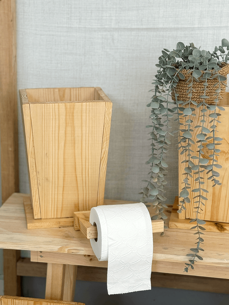 Ahşap Tuvalet Kağıtlığı ve Çöp Kovası Banyo Seti