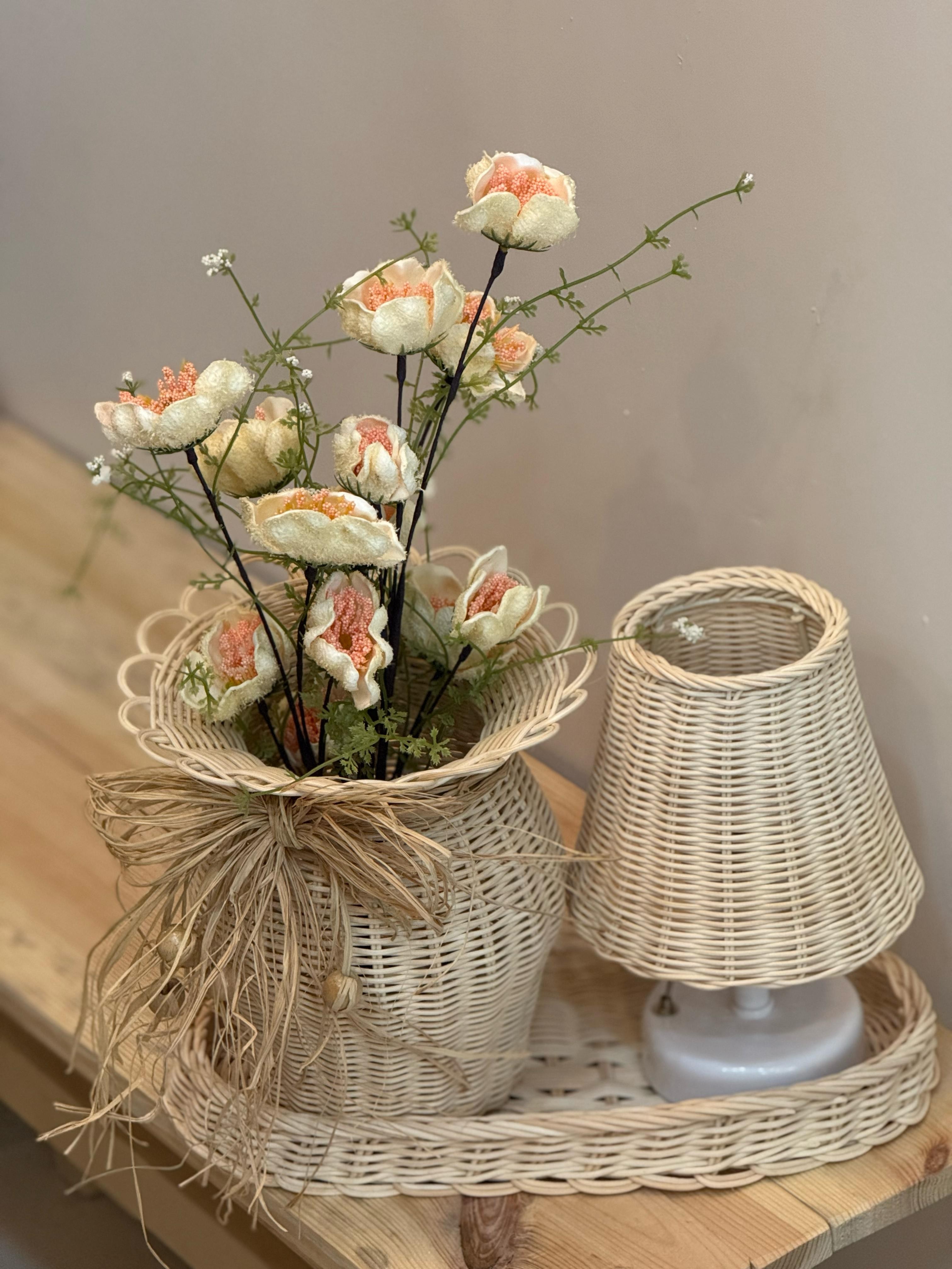 4'lü Rattan Somon Gelincik Vazo Set