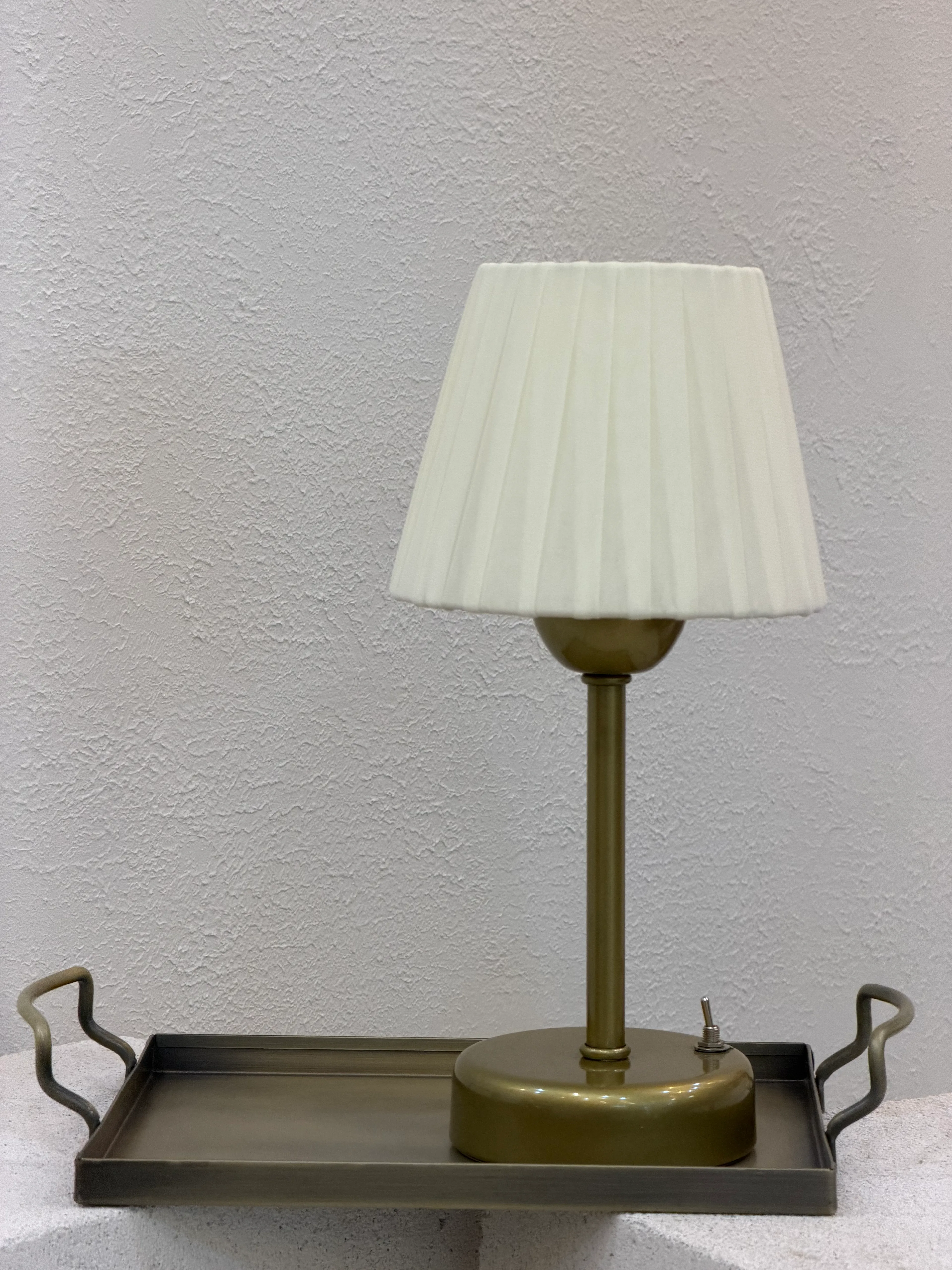 2'li Set Osmanlı İpeği Kablosuz Pilli Masa Lambası – Alt Uzun Eskitme Gold & Galvaniz Tepsi