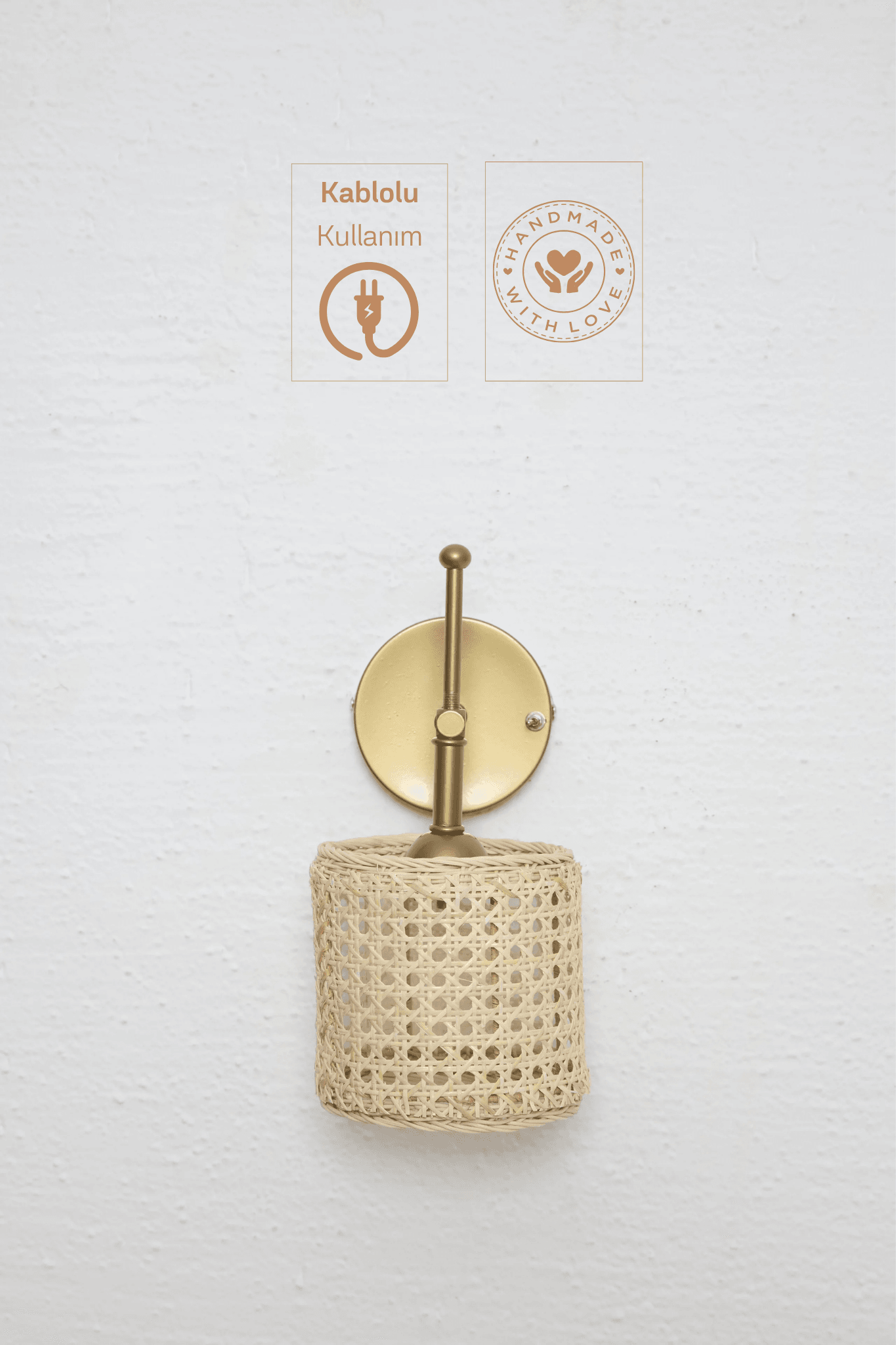 Hazeran & Rattan Aşağı Kablolu Duvar Aydınlatması Aplik - Alt Eskitme Gold