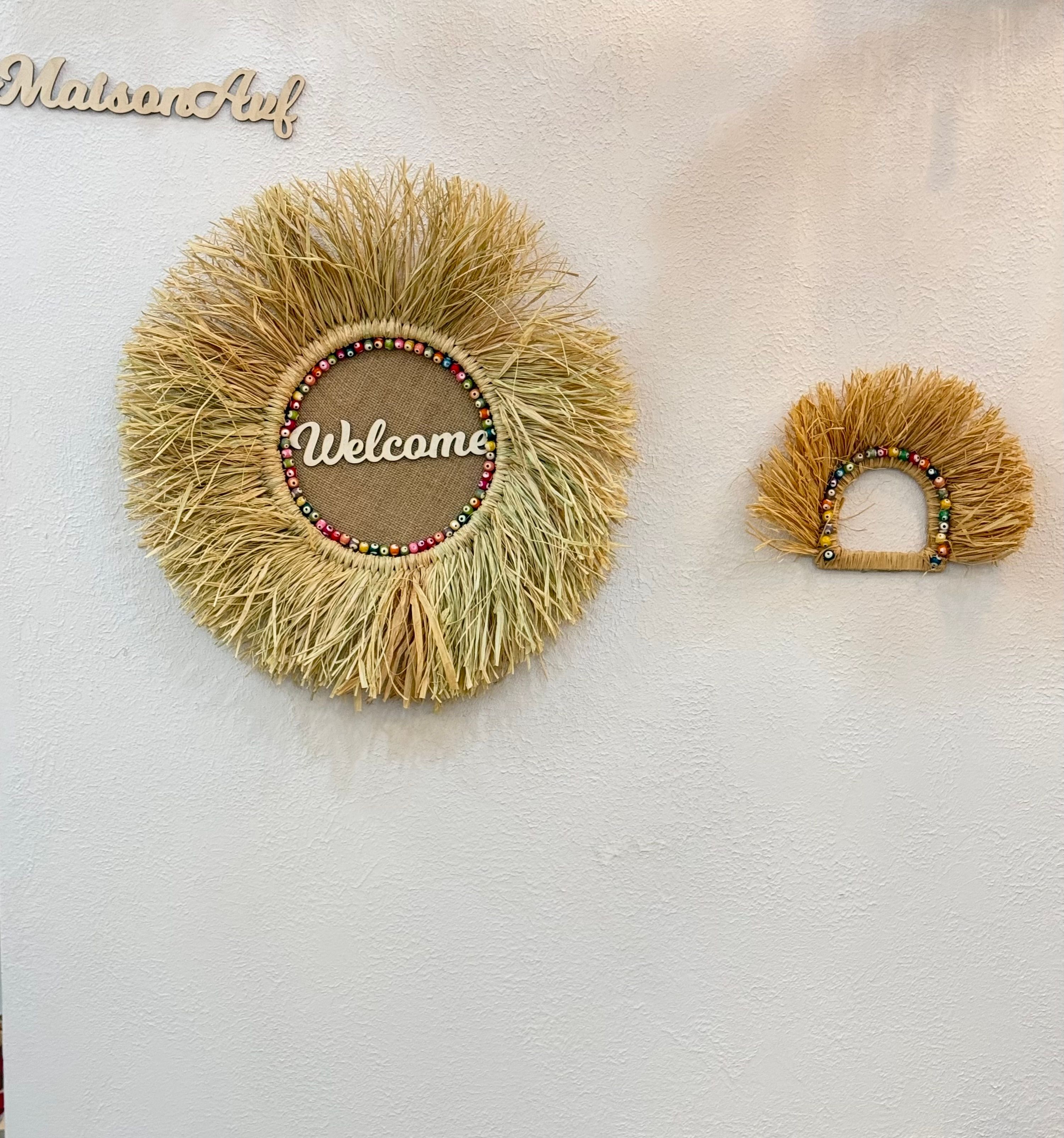 2'li Welcome Renkli Boncuklu Kapı Süsü & Yarım Yelpaze Set 