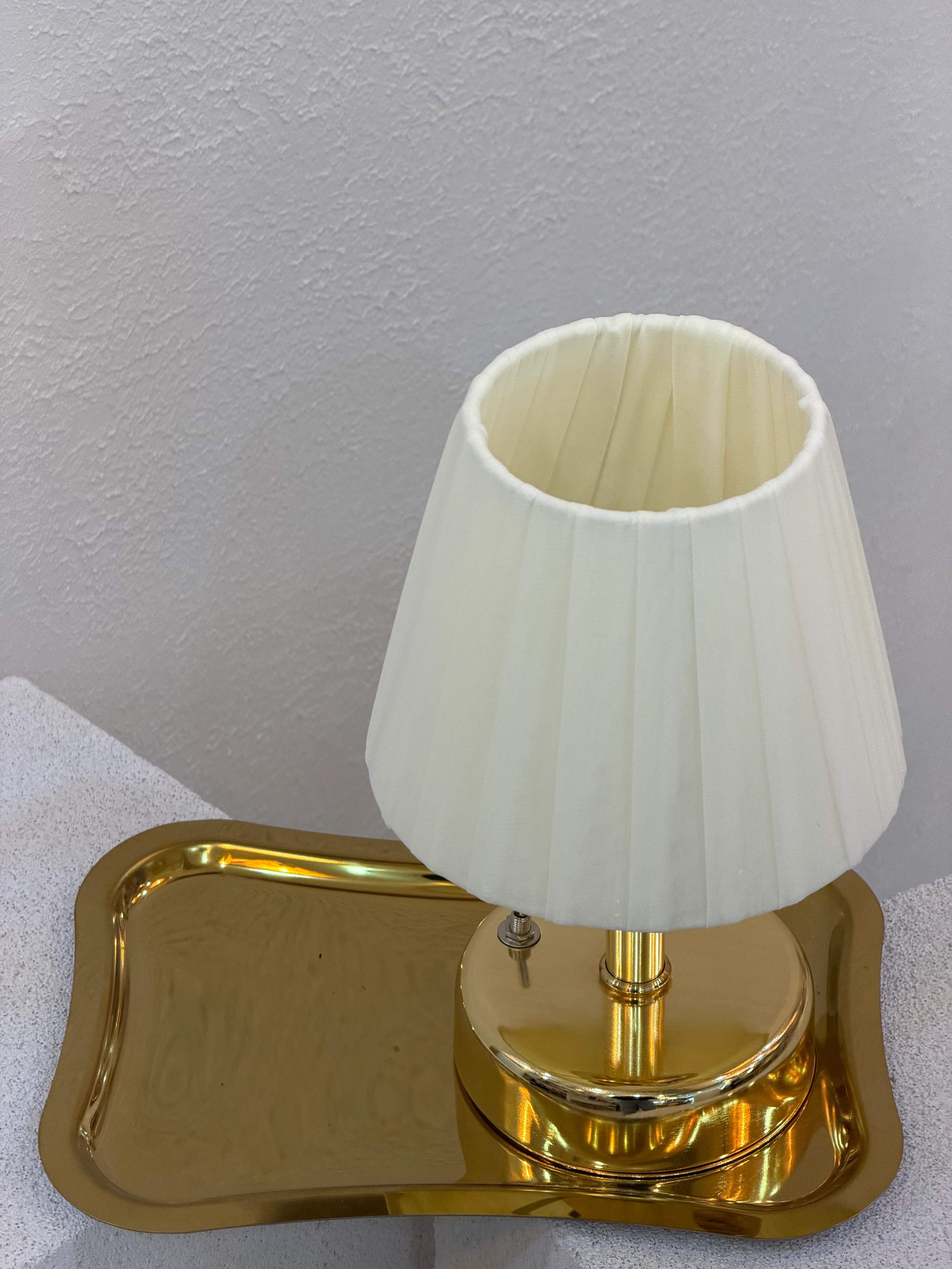 2'li Set Osmanlı İpeği Kablosuz Pilli Masa Lambası Alt Parlak Gold & Gold Tepsi 