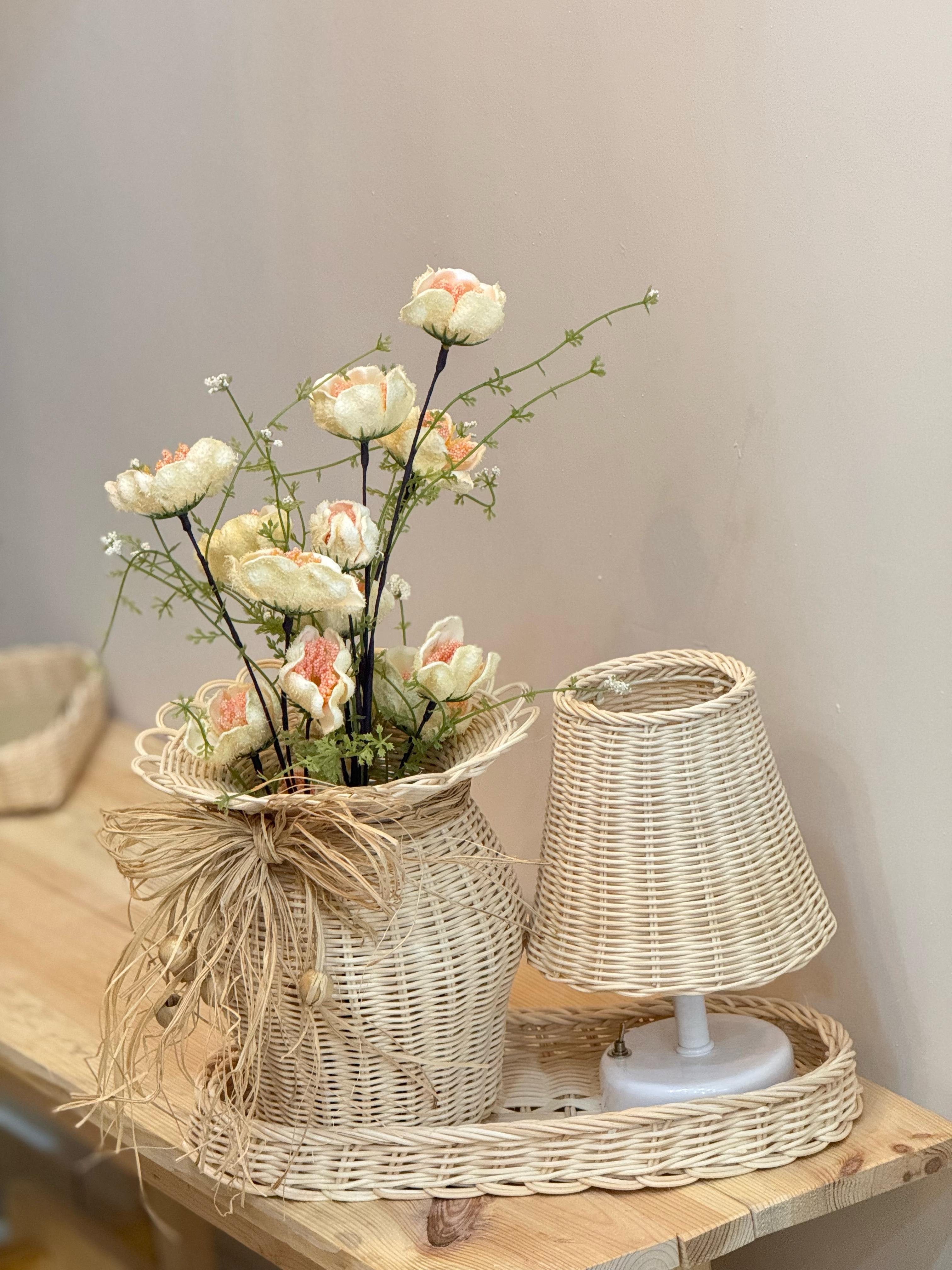 4'lü Rattan Somon Gelincik Vazo Set