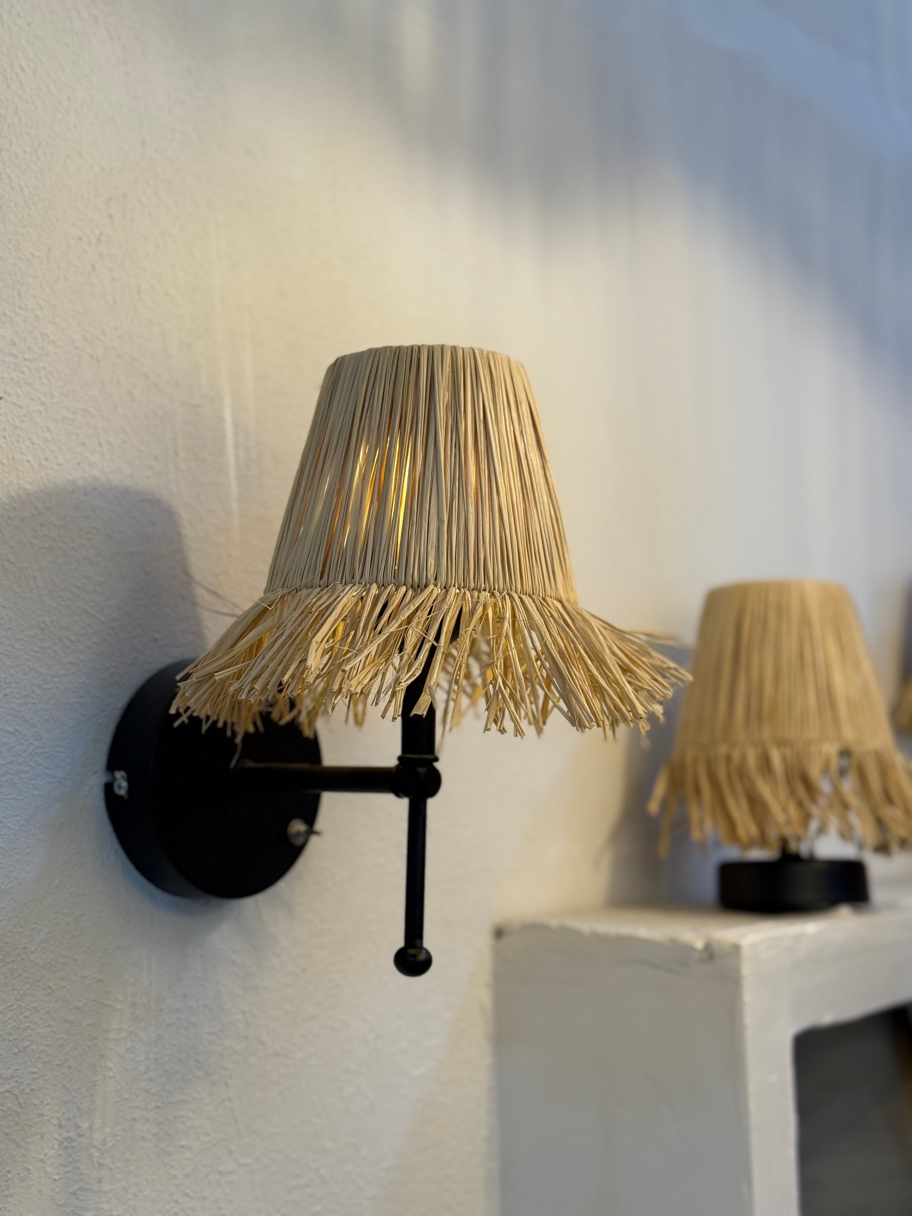 Bohemian Wicker Raffia Fringed Handmade Tumbled Gold Led Sconce