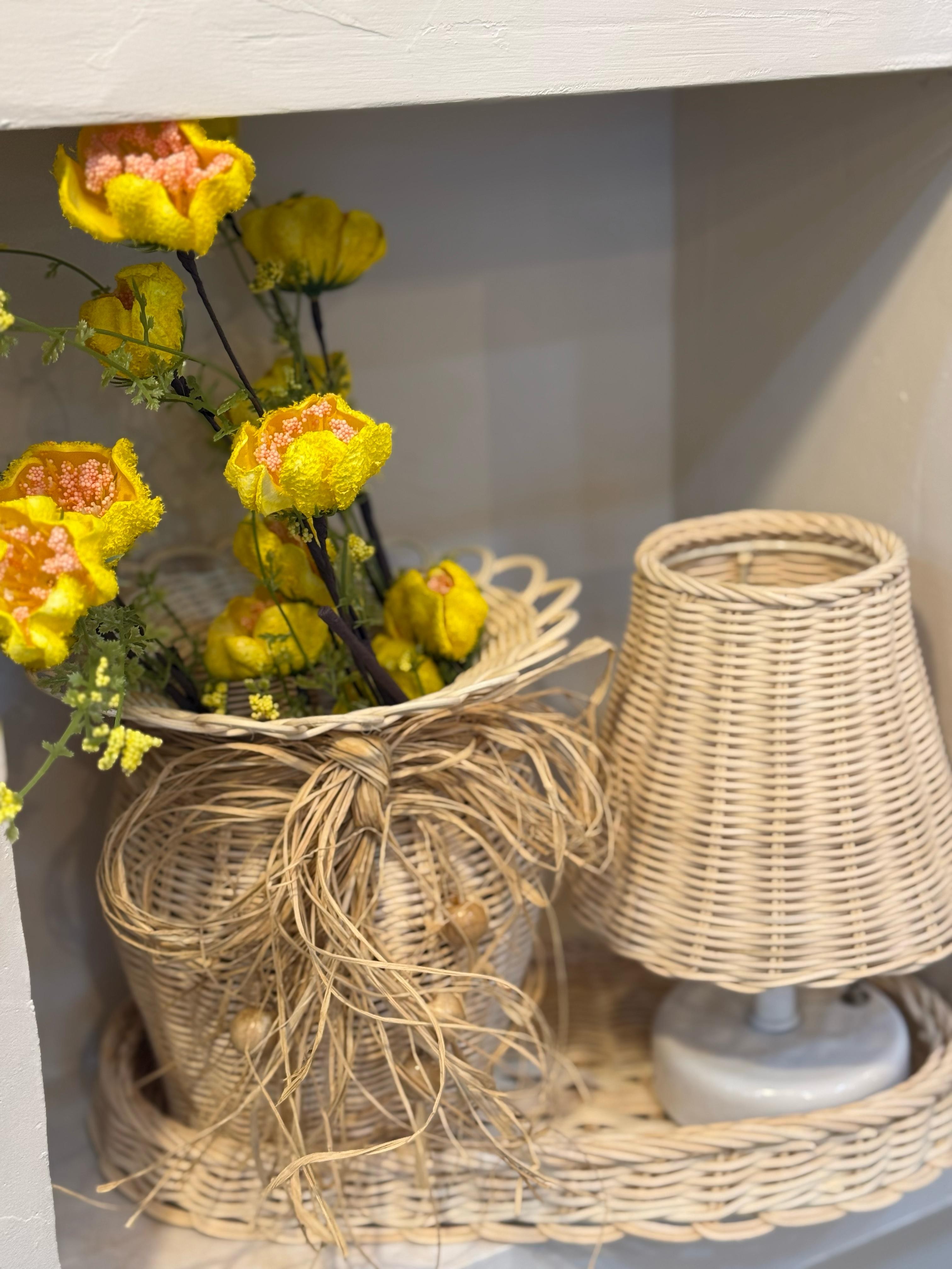4'lü Rattan Sarı Gelincik Vazo Set