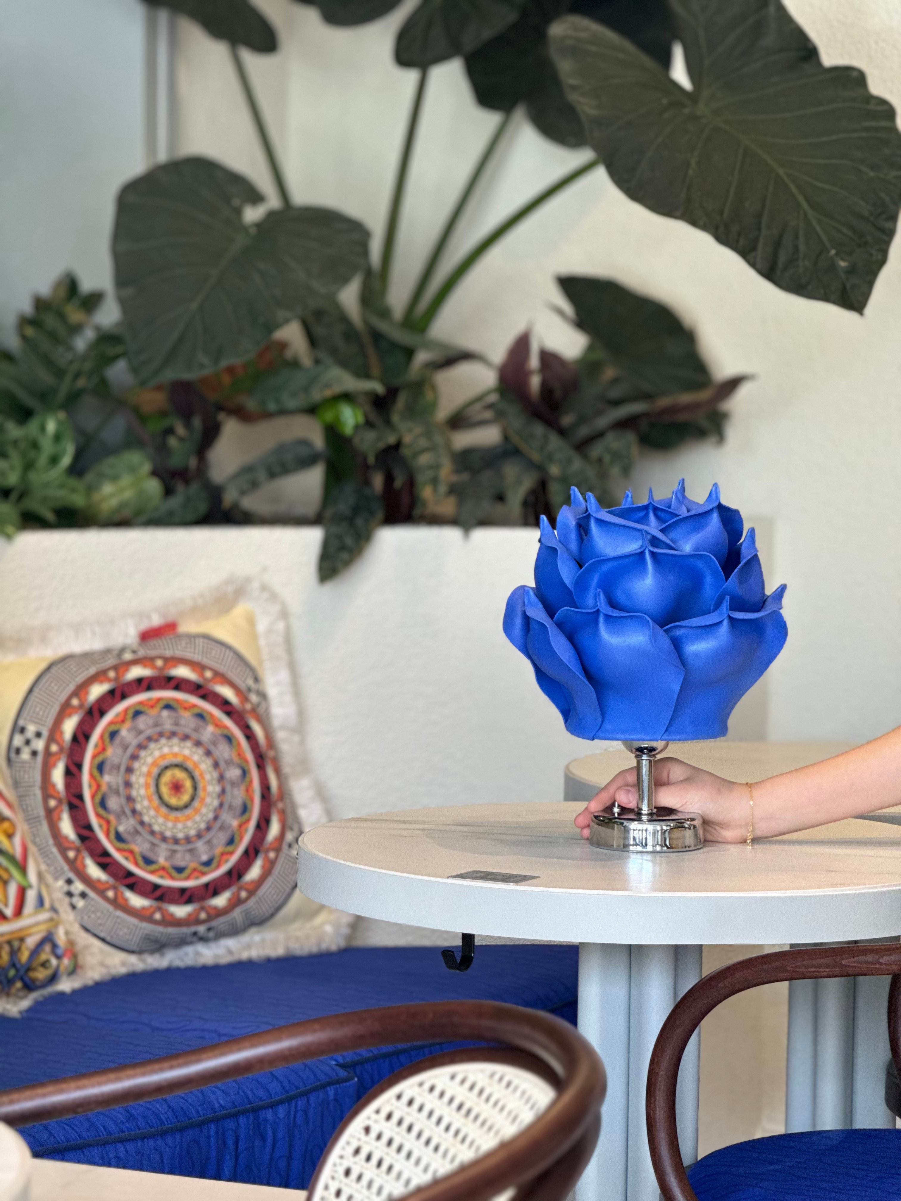 Decor Artificial Eva Flower Wireless Table Lamp Sax Blue-silver( 9v Battery 75-90 Hours)