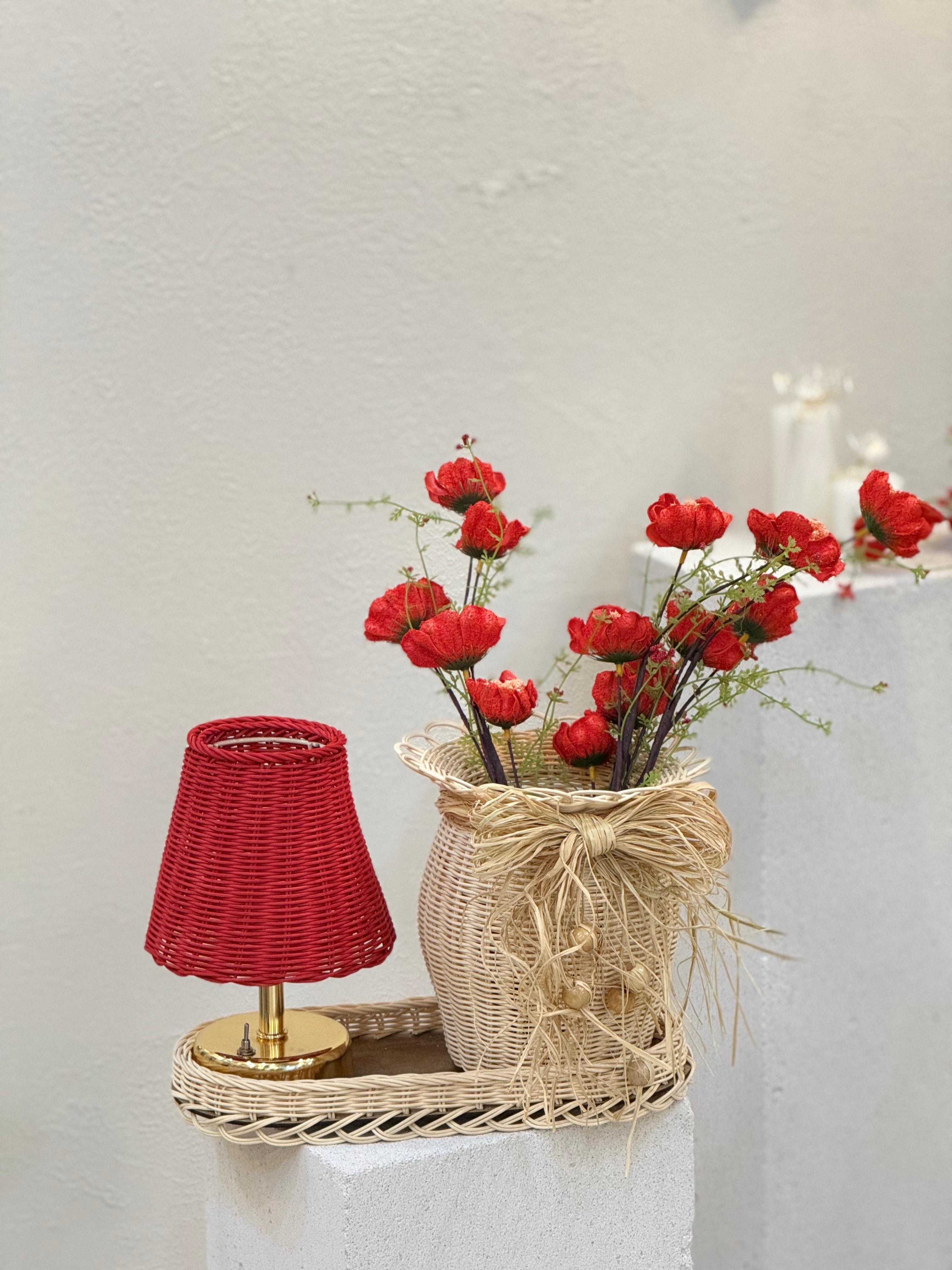 4'lü Rattan Gelincik Vazo Set - Red