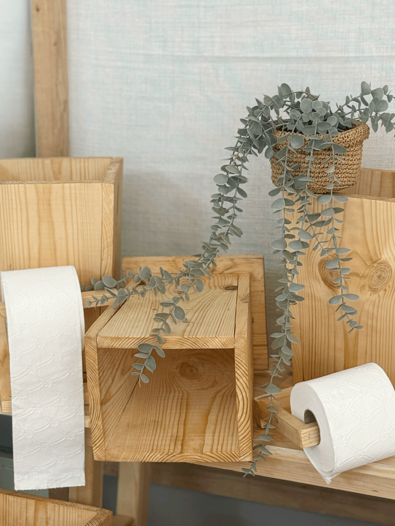 Ahşap Tuvalet Kağıtlığı ve Çöp Kovası Banyo Seti