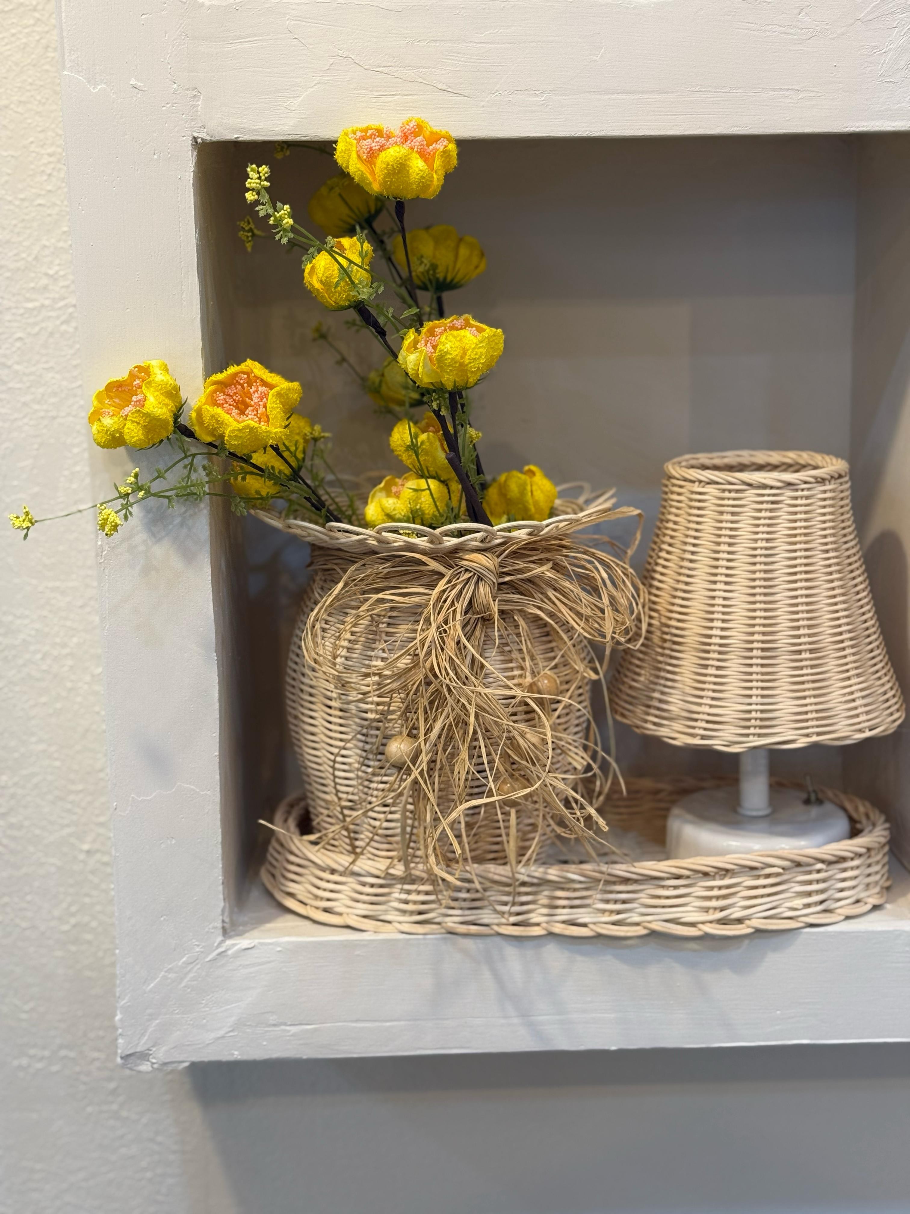 4'lü Rattan Sarı Gelincik Vazo Set