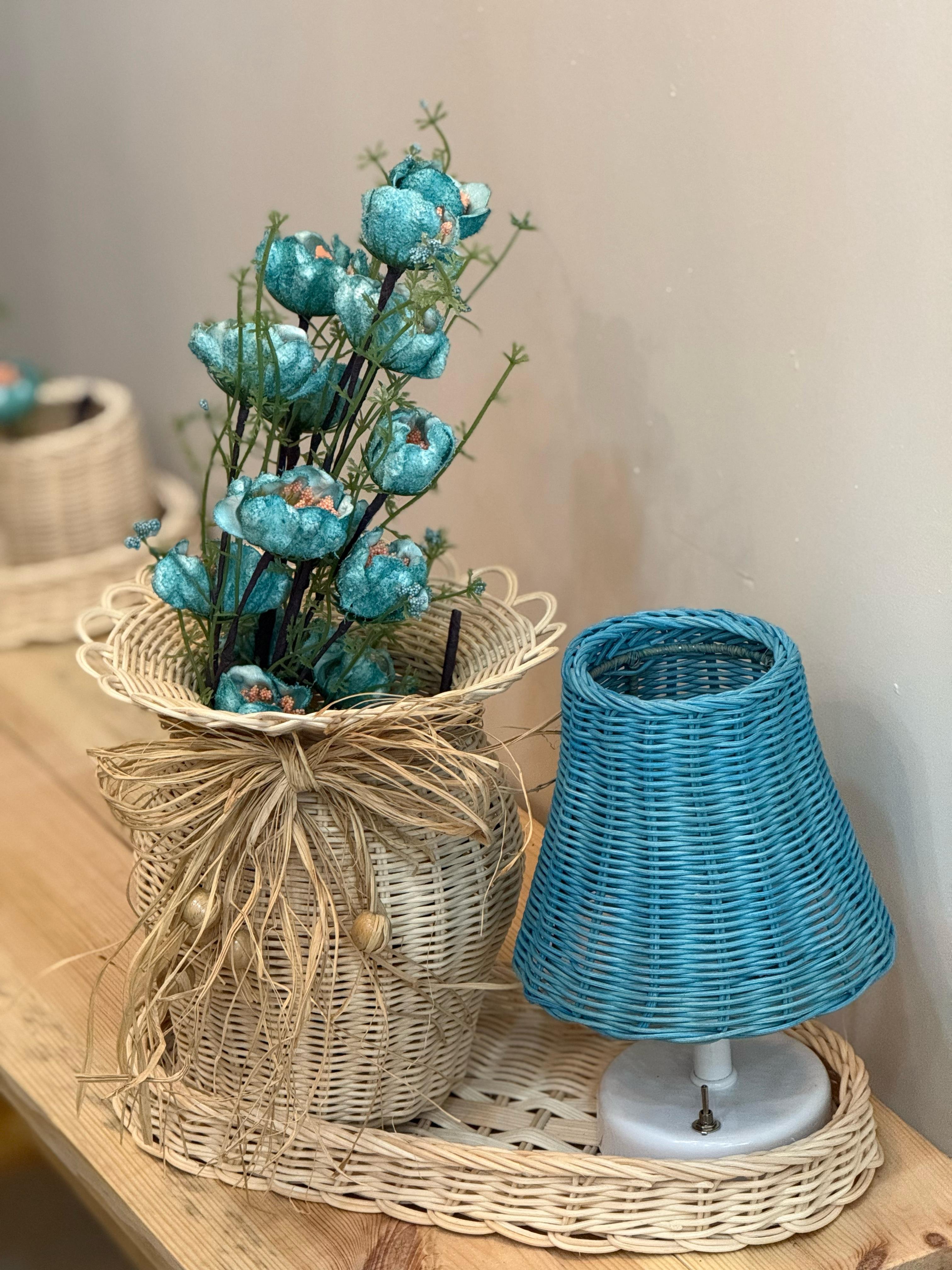4'lü Rattan Mavi Gelincik Vazo Set