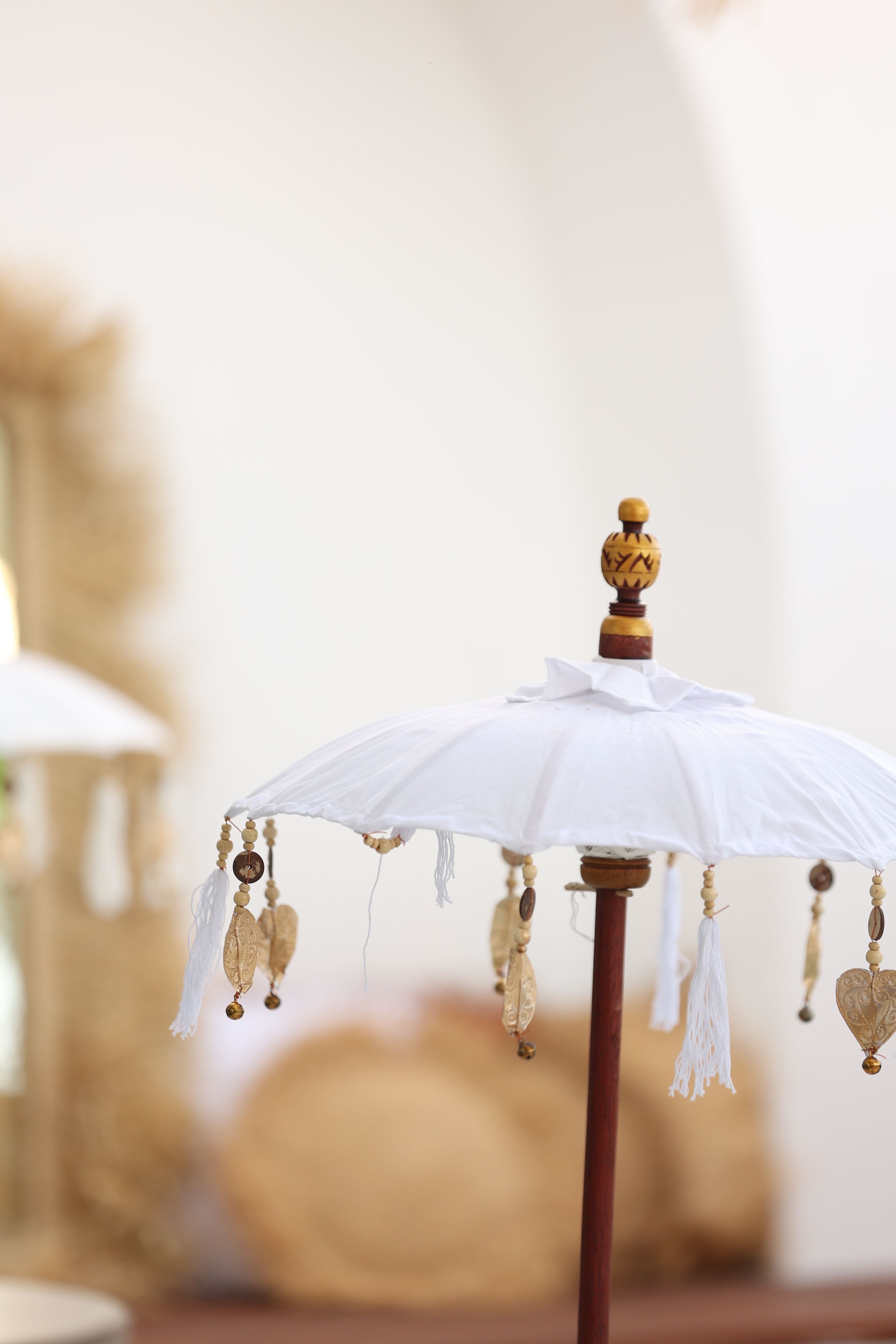 Decorative Linen Handmade Bali Umbrella, Cream, 70 Cm