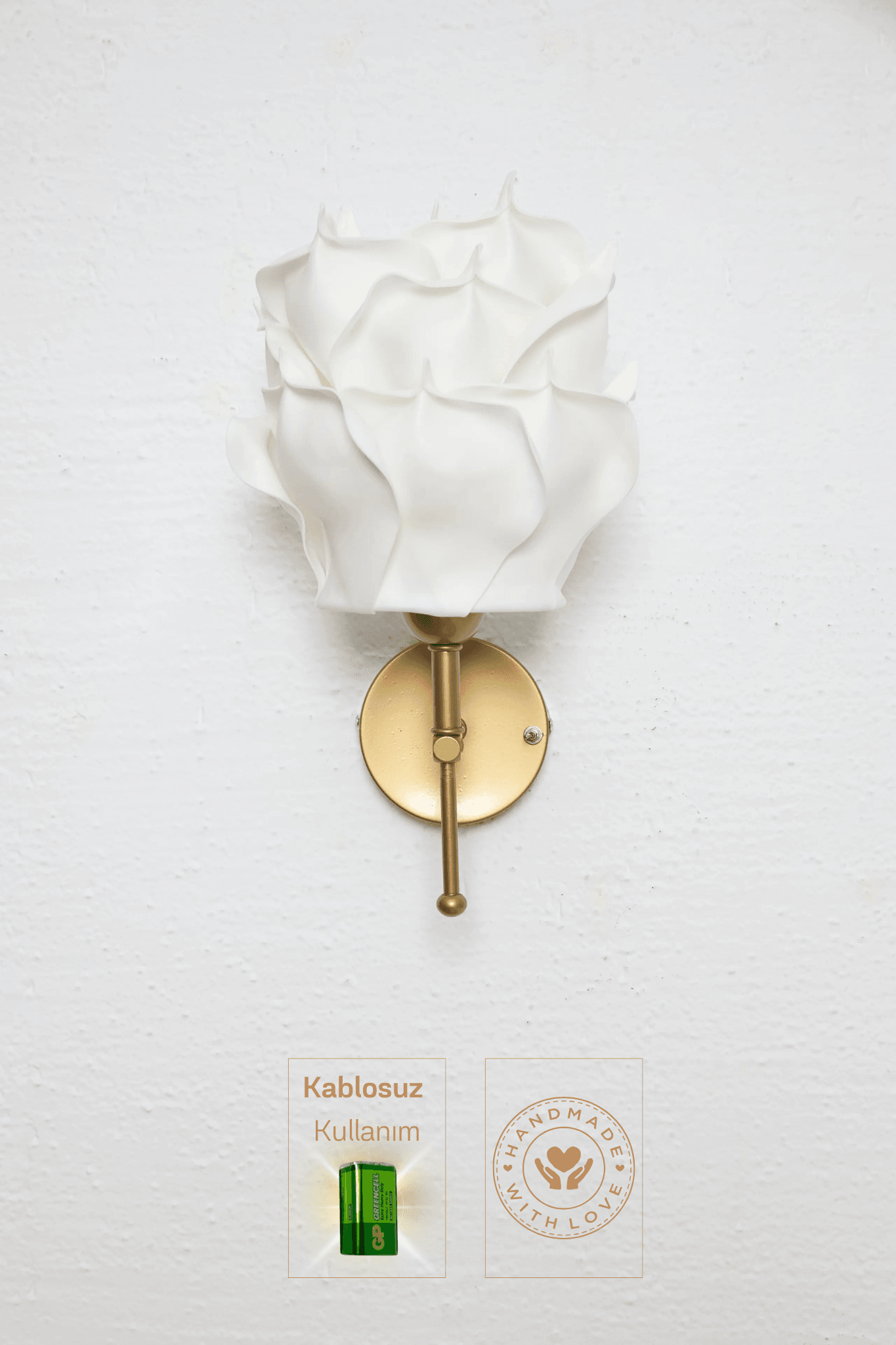 Decor Artificial Eva Rose Top White-Metal Tumbled Gold Led Wall Light Sconce