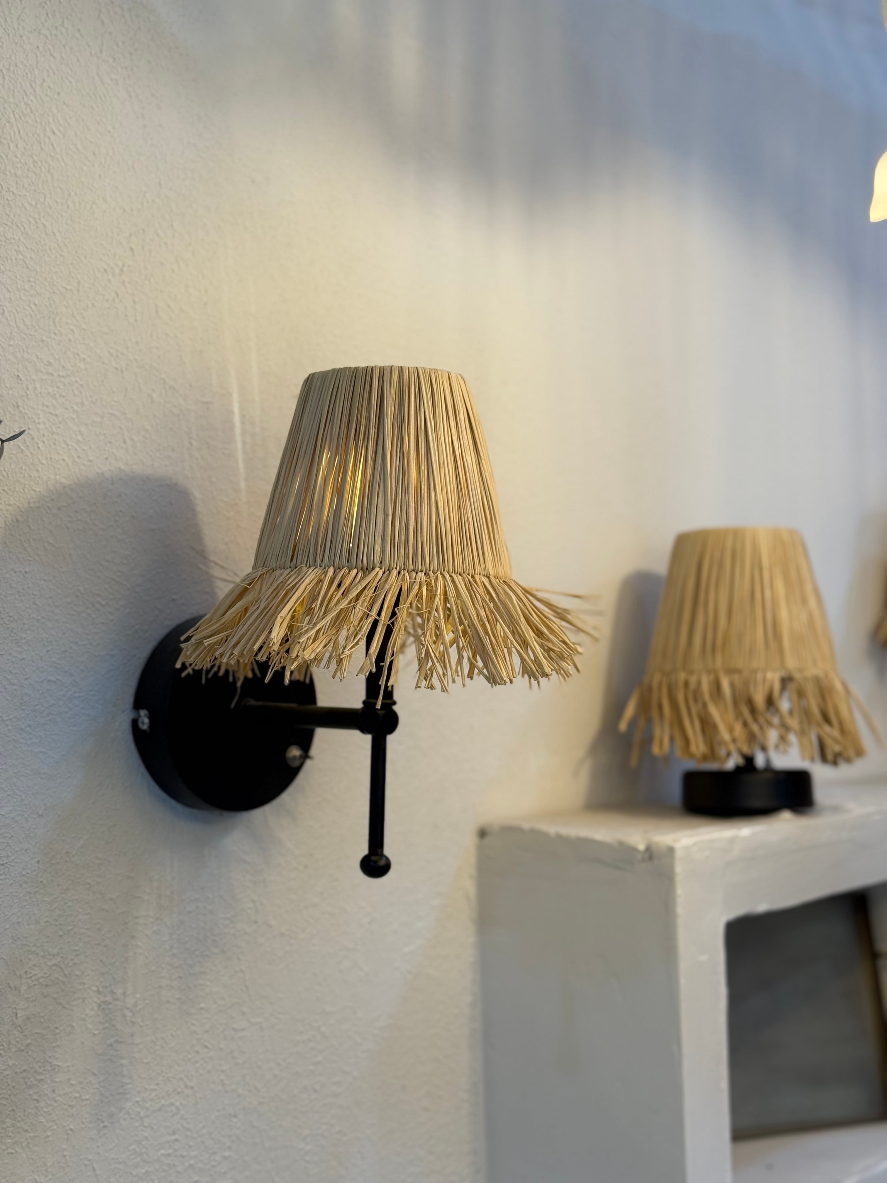 Bohemian Wicker Raffia Fringed Handmade Tumbled Gold Led Sconce
