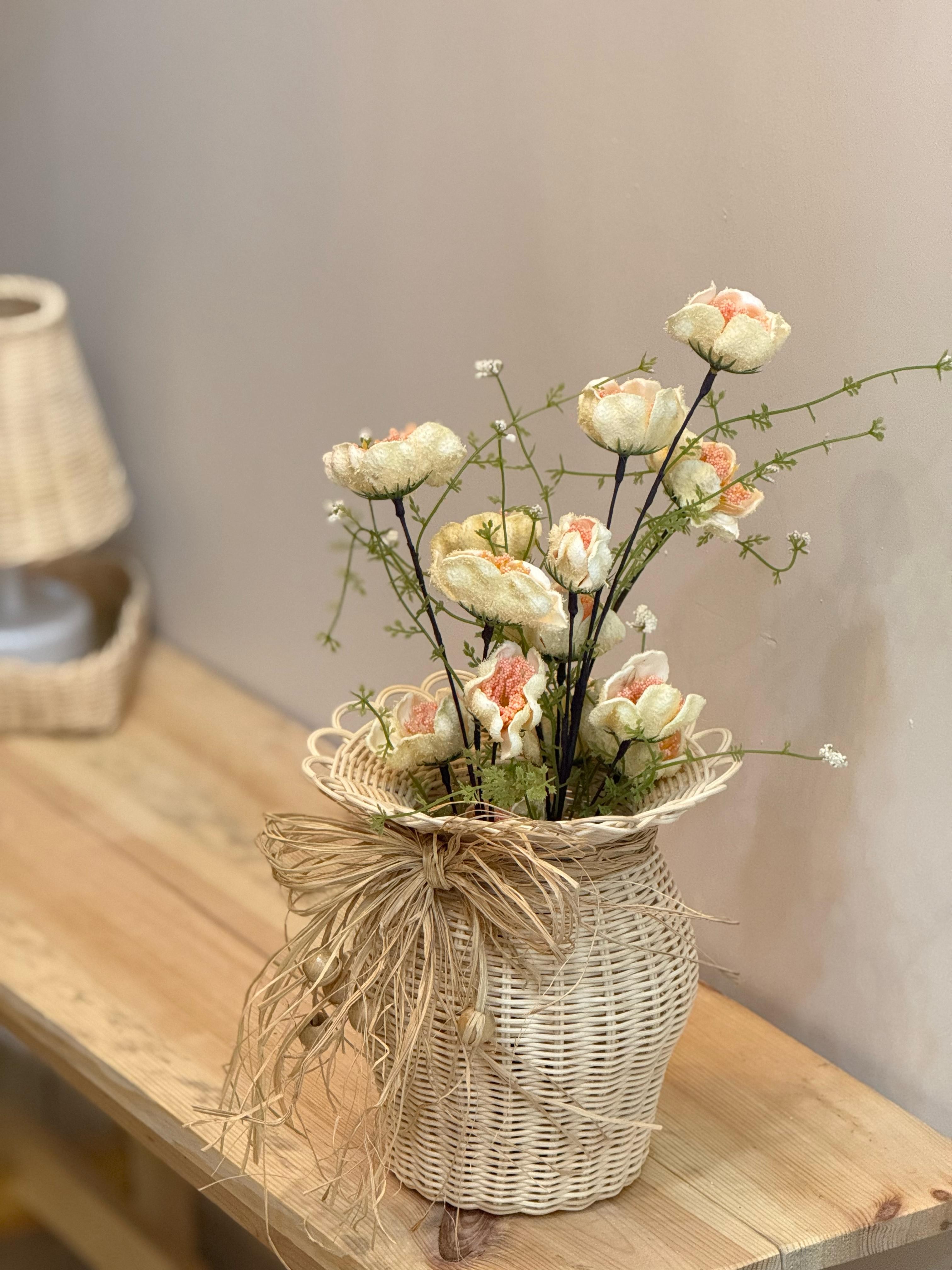 2'li Set Rattan El Yapımı Vazo & Somon Gelincik