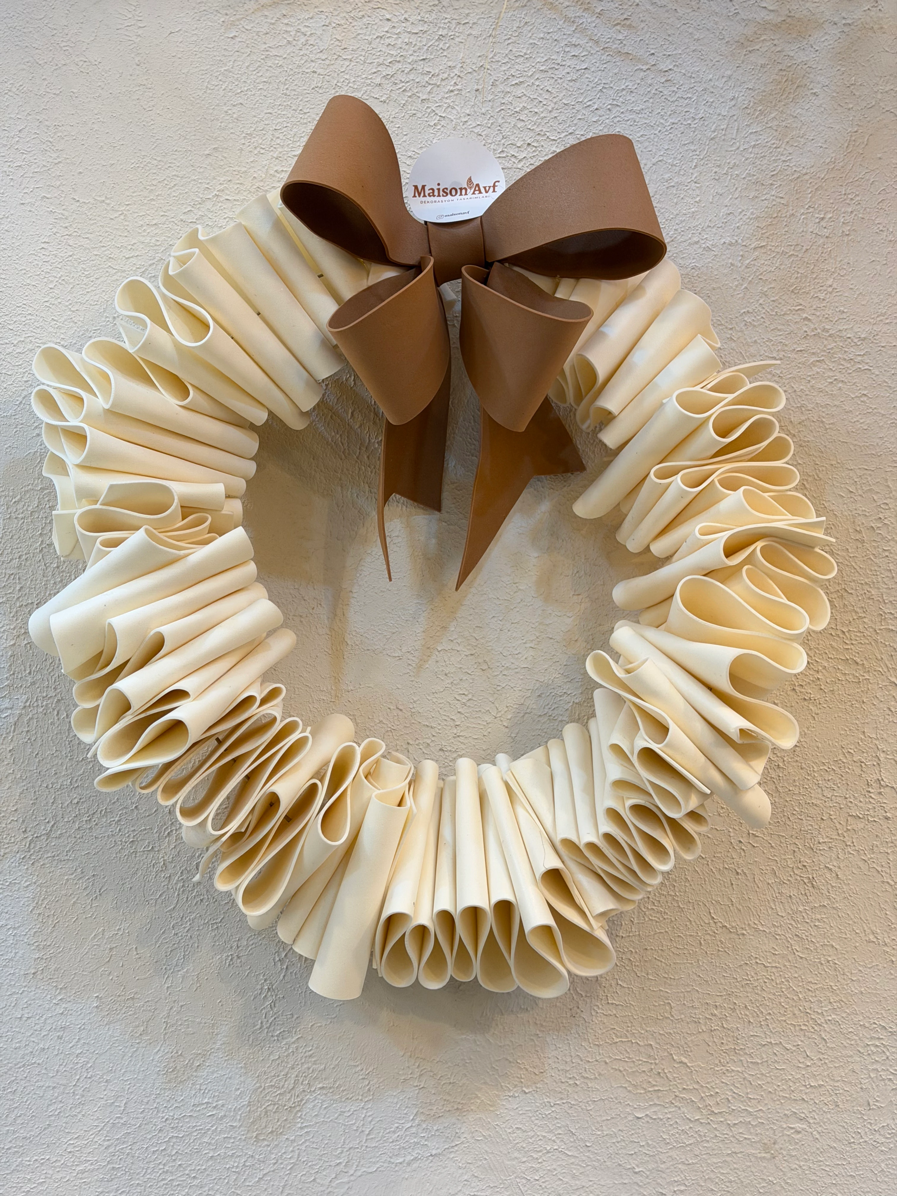 Krem Eva Kahverengi Fiyonk Dekoratif Kapı & Duvar Süsü - KREM