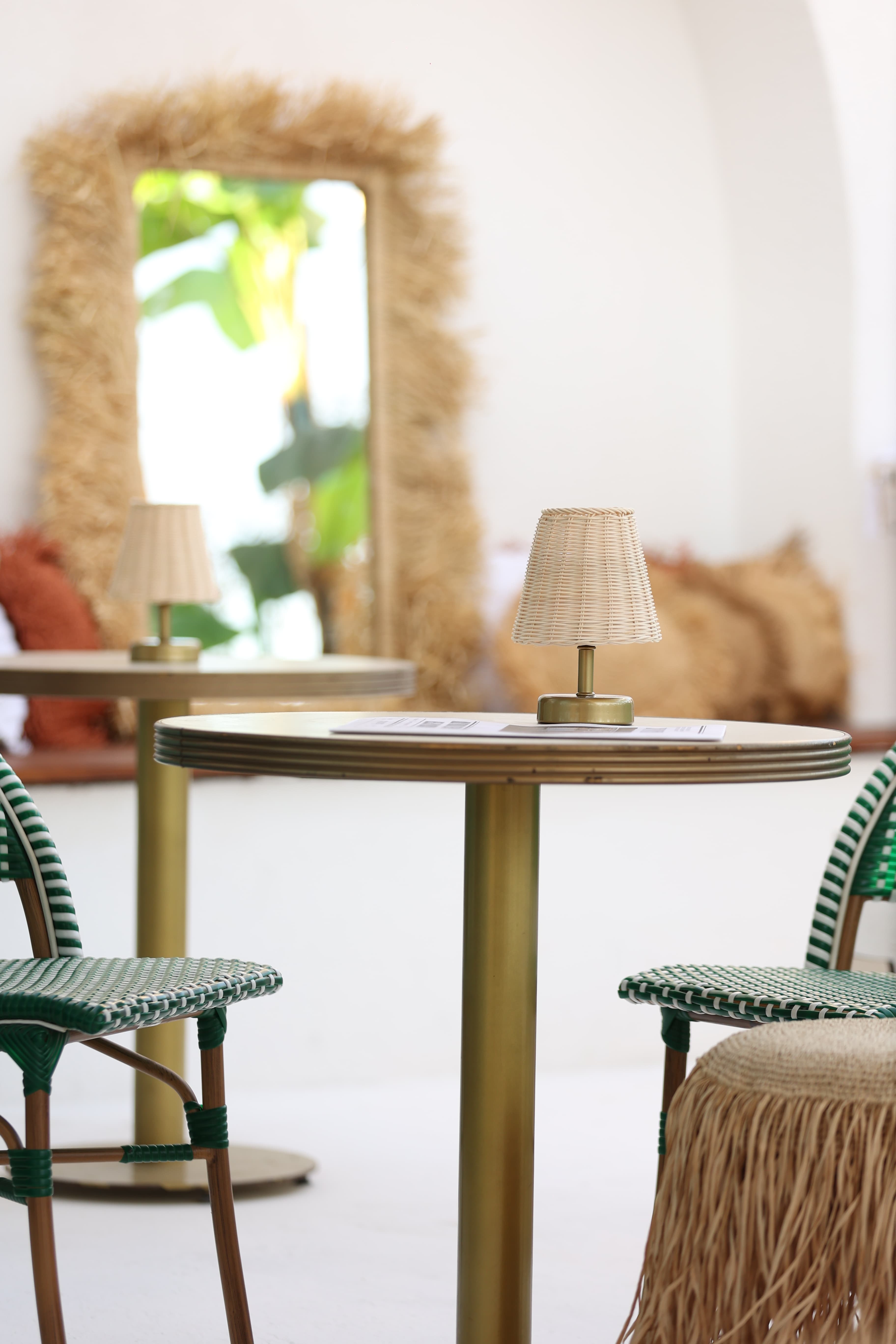 Rattan & Bambu Kablosuz Şarjlı Masa Lambası - Alt Eskitme Gold