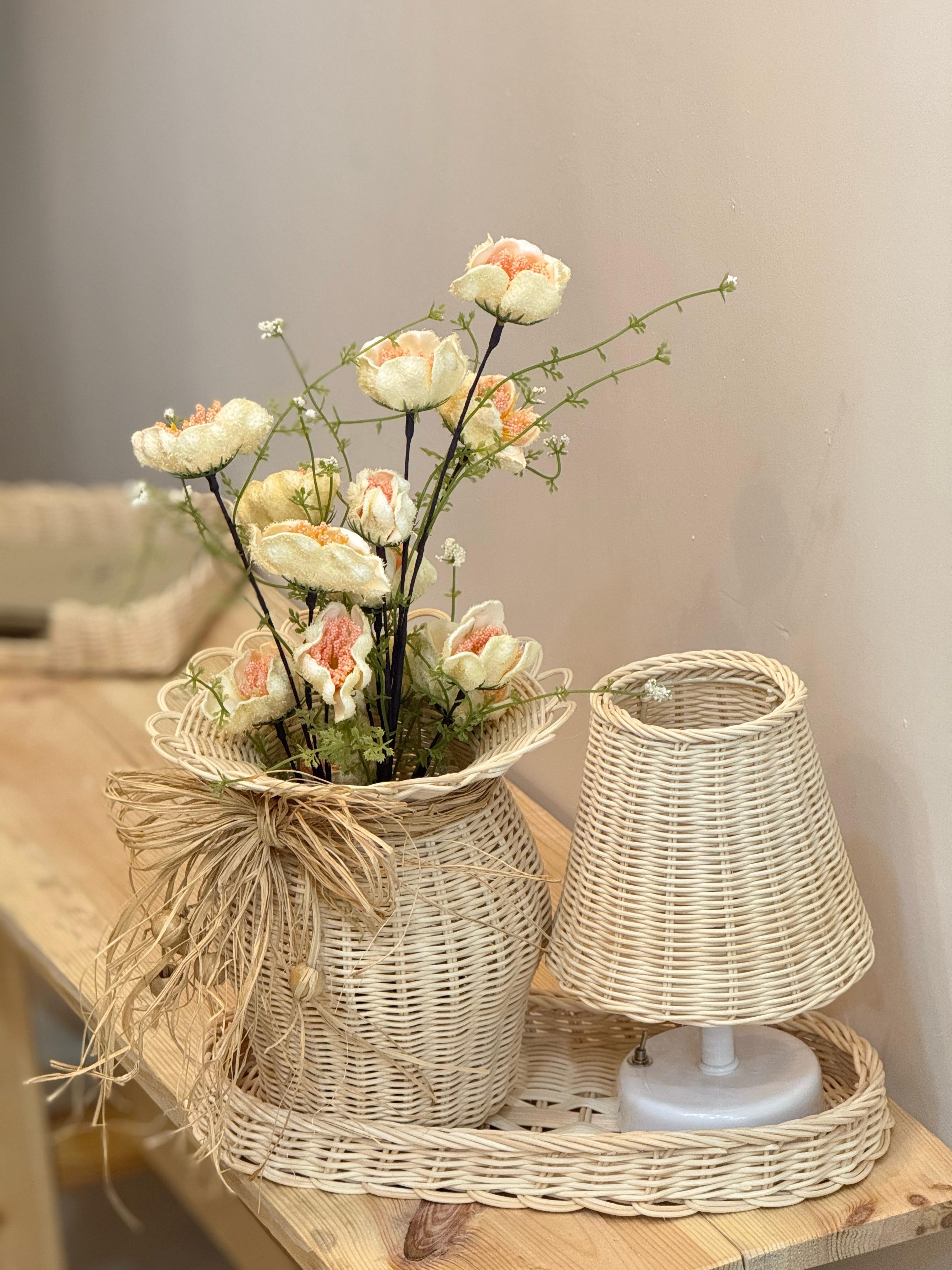 4'lü Rattan Somon Gelincik Vazo Set