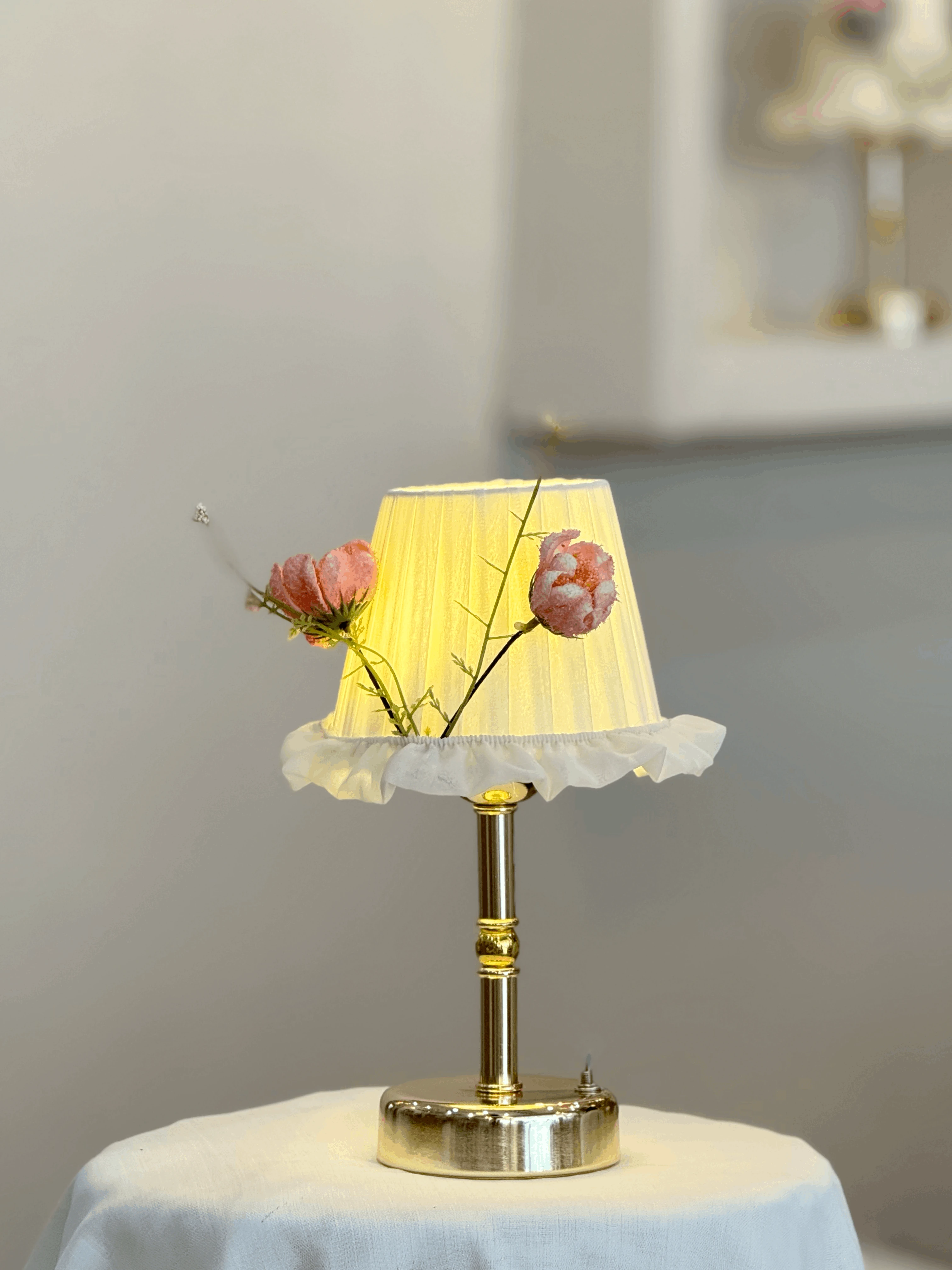 İpek Gelincik Kablosuz Pilli Masa Lambası - Uzun Parlak Gold