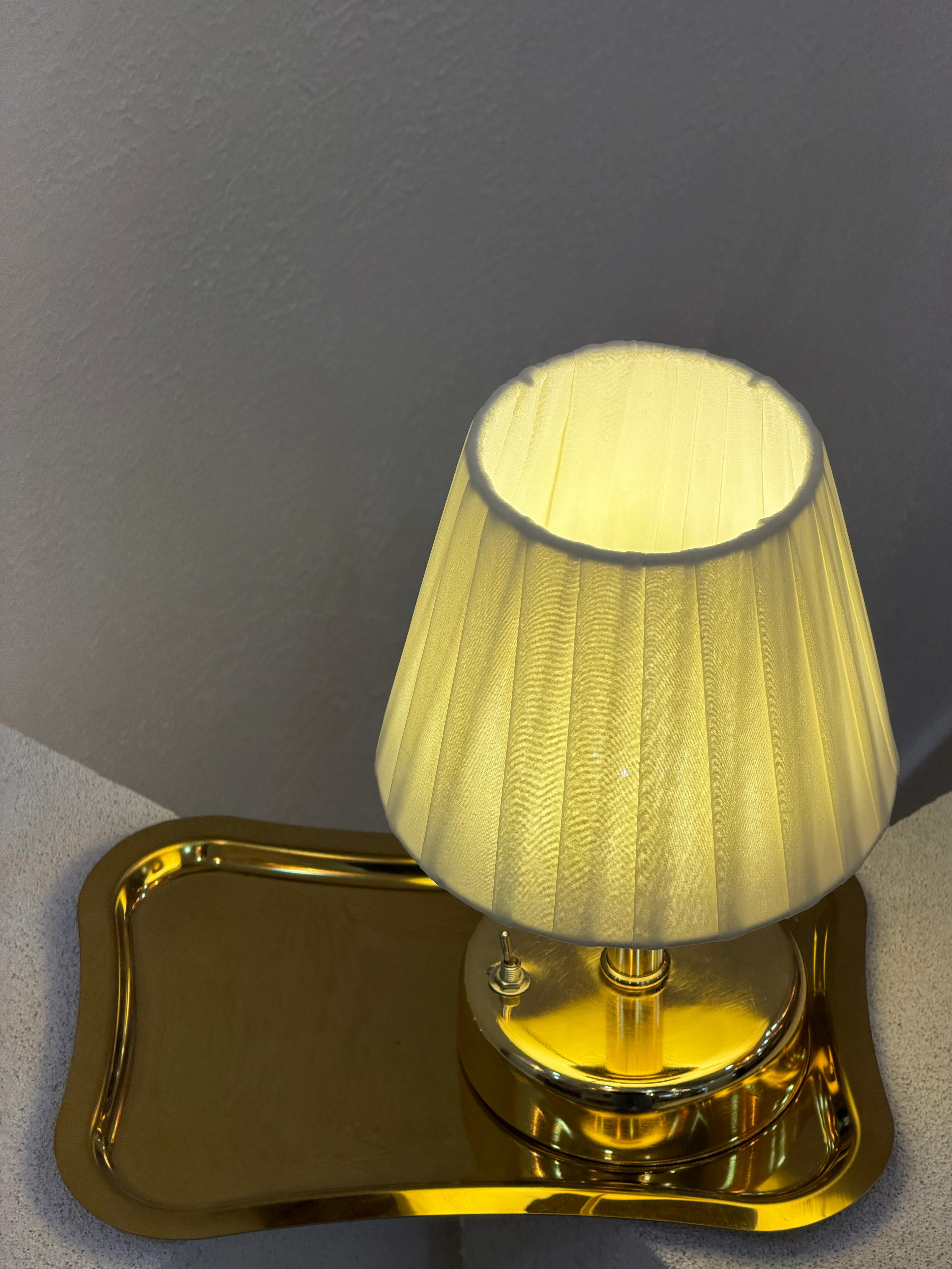 2'li Set Osmanlı İpeği Kablosuz Pilli Masa Lambası Alt Parlak Gold & Gold Tepsi 