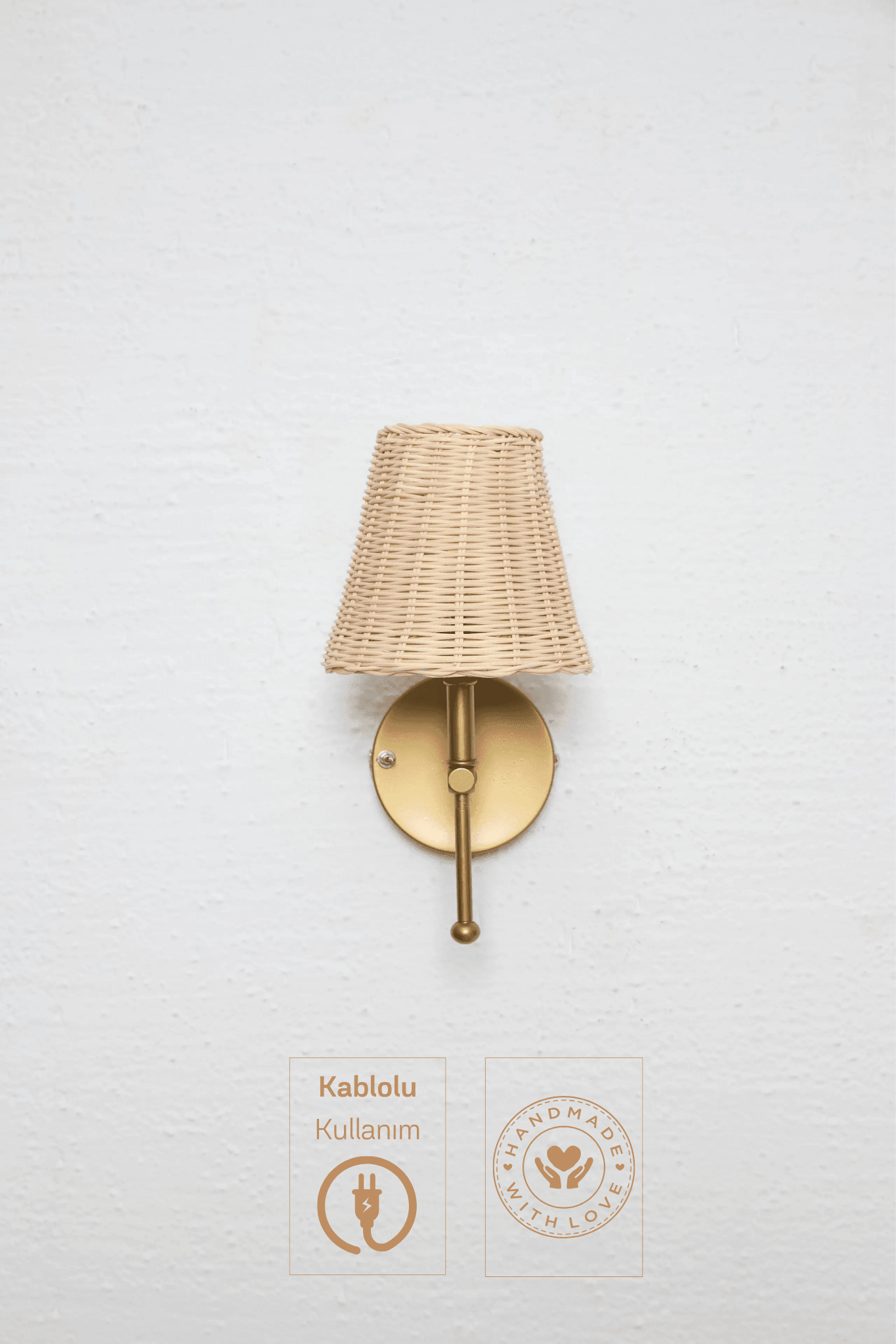 Rattan Eskitme Gold Duvar Aydınlatması Kablolu Aplik