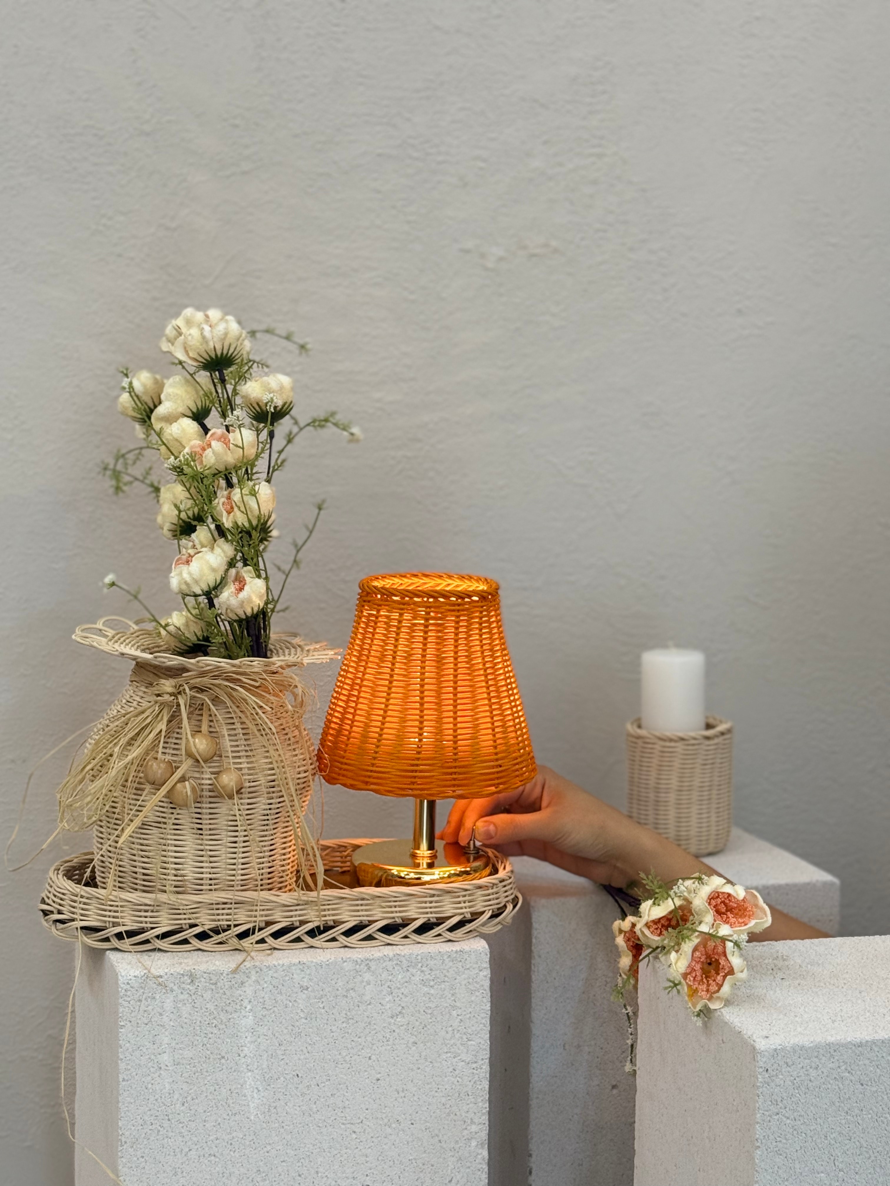 4'lü Rattan Gelincik Vazo Set - Orange