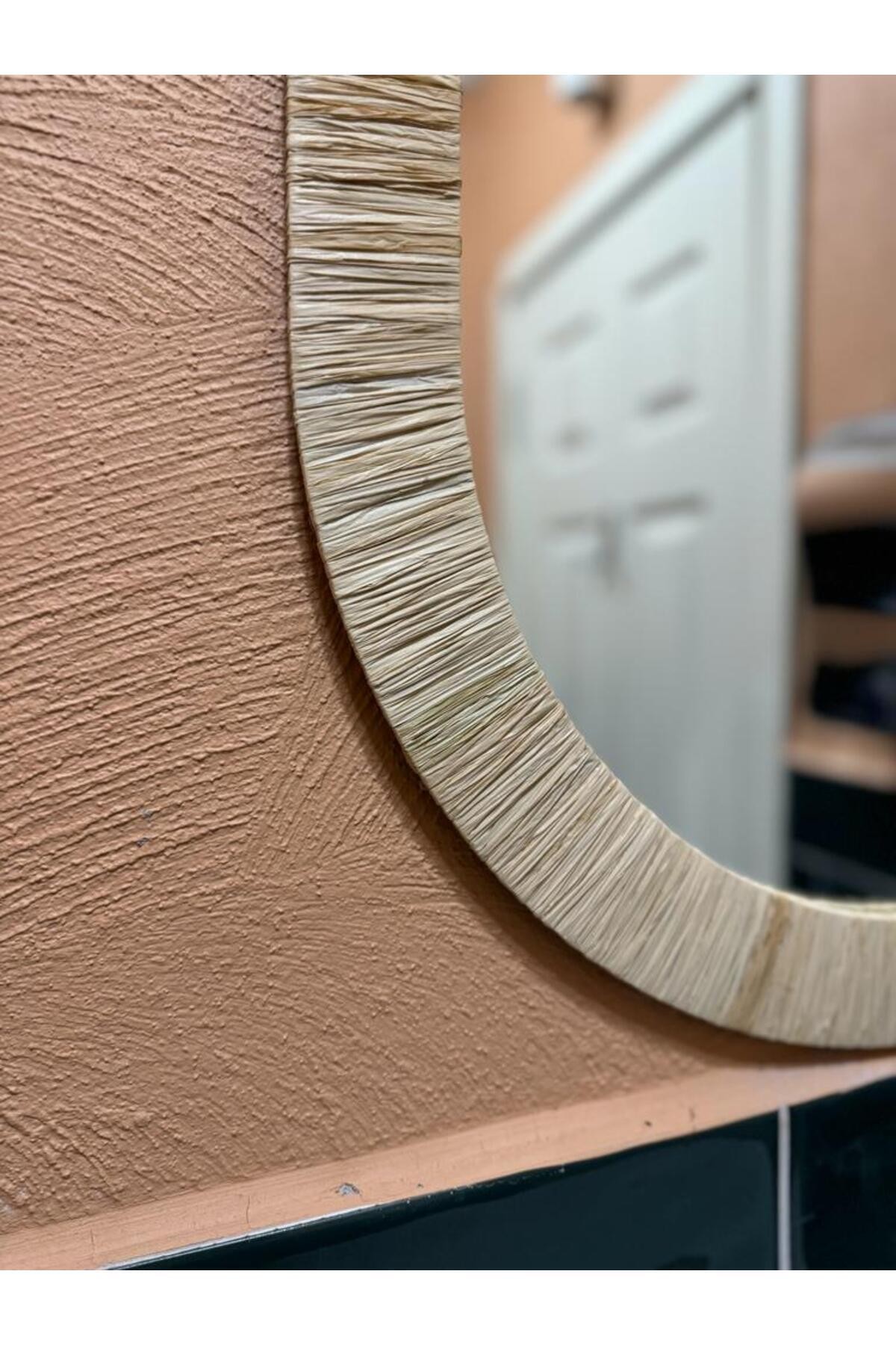 Dekoratif Oval Doğal Rafya Hasır Duvar Aynası (70 cm)