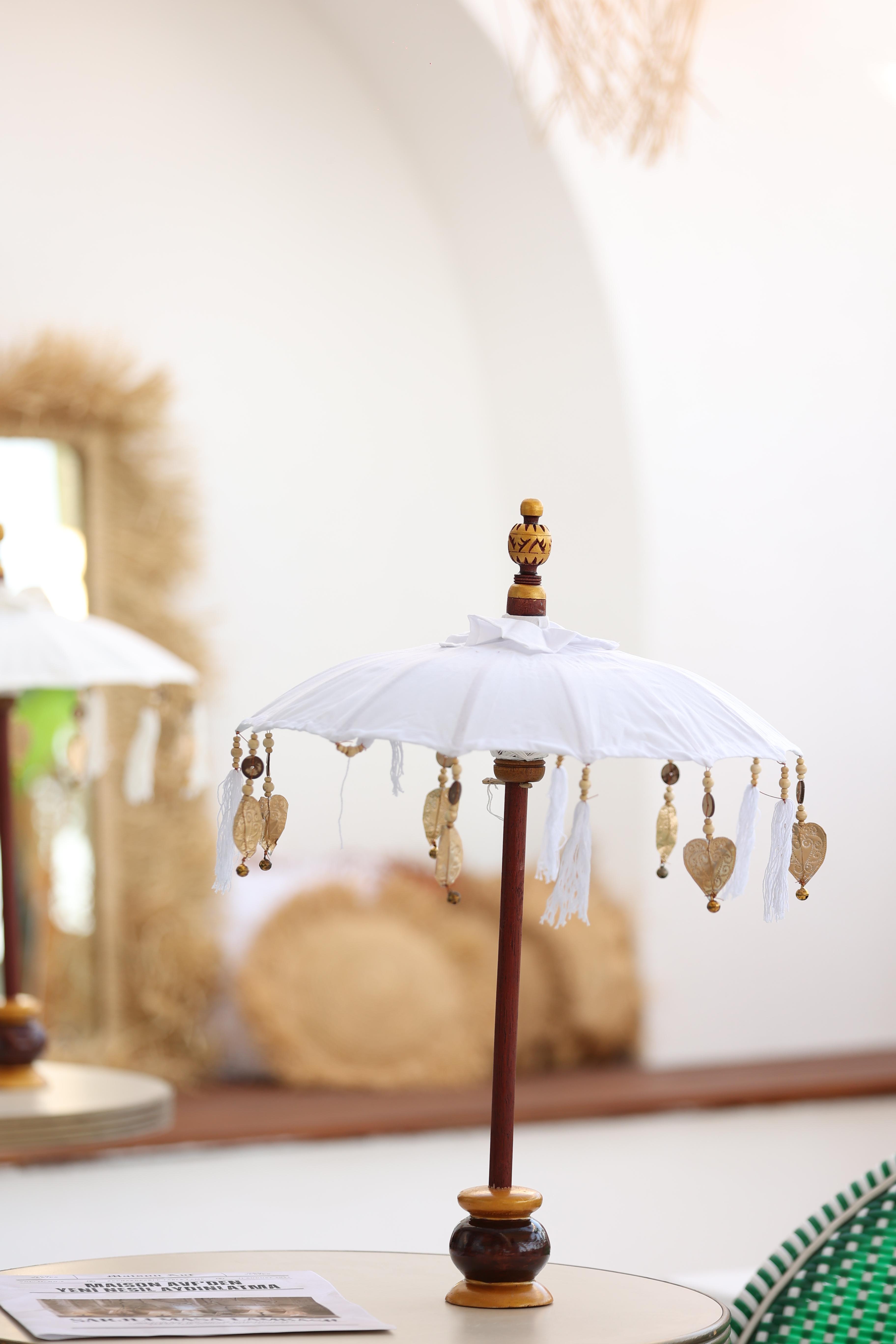Decorative Linen Handmade Bali Umbrella, Cream, 70 Cm