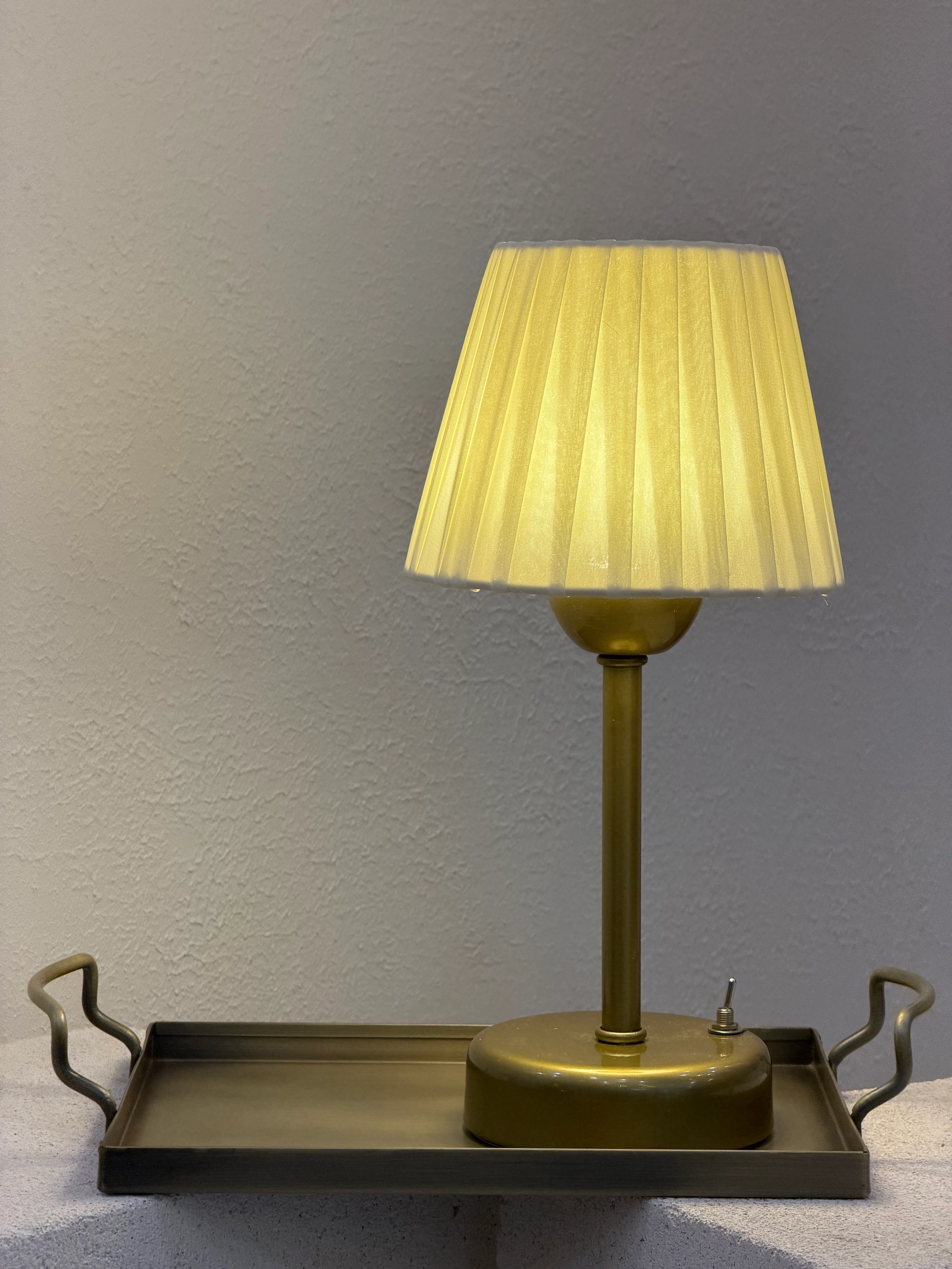 2'li Set Osmanlı İpeği Kablosuz Pilli Masa Lambası – Alt Uzun Eskitme Gold & Galvaniz Tepsi