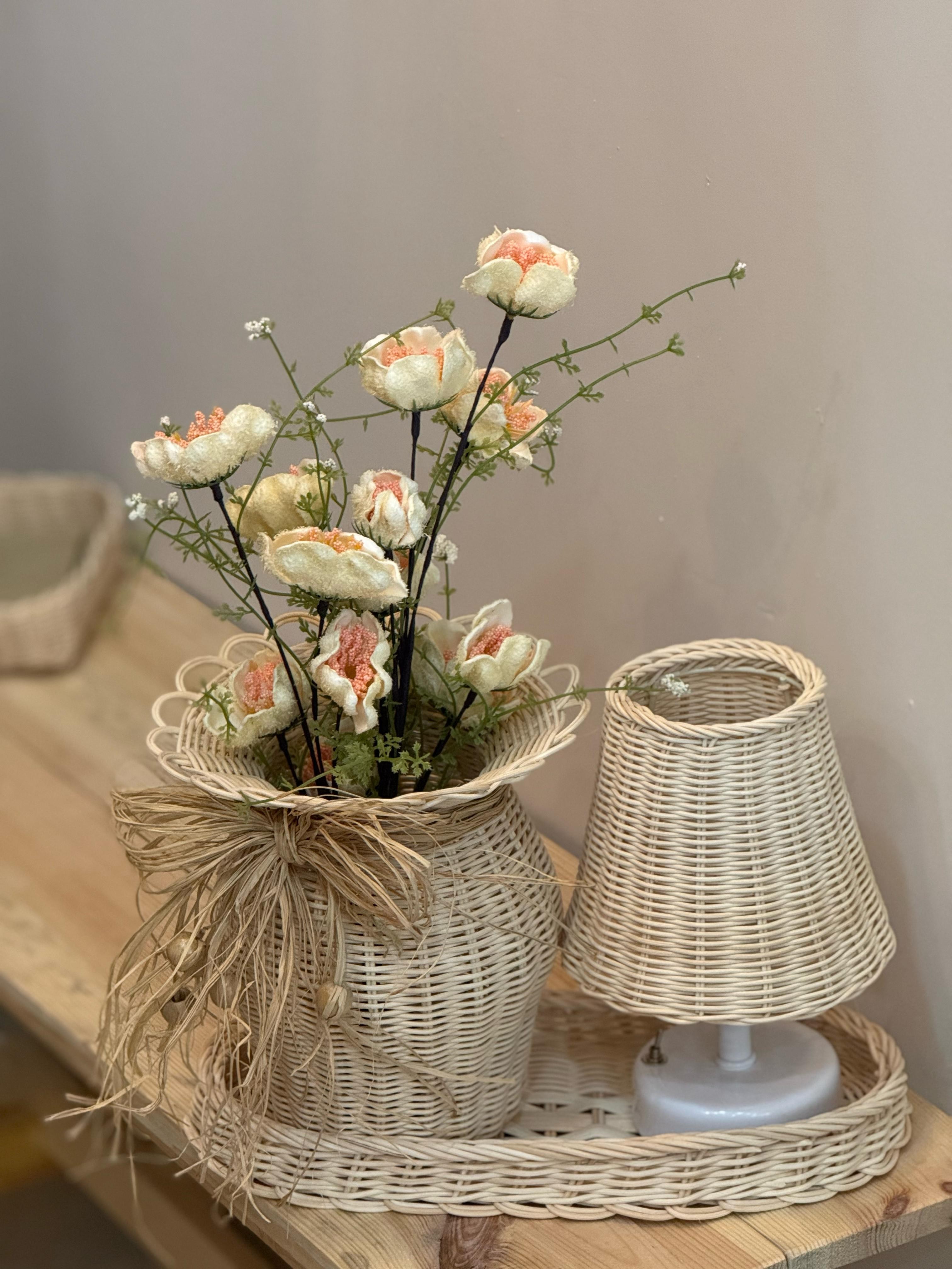 4'lü Rattan Somon Gelincik Vazo Set