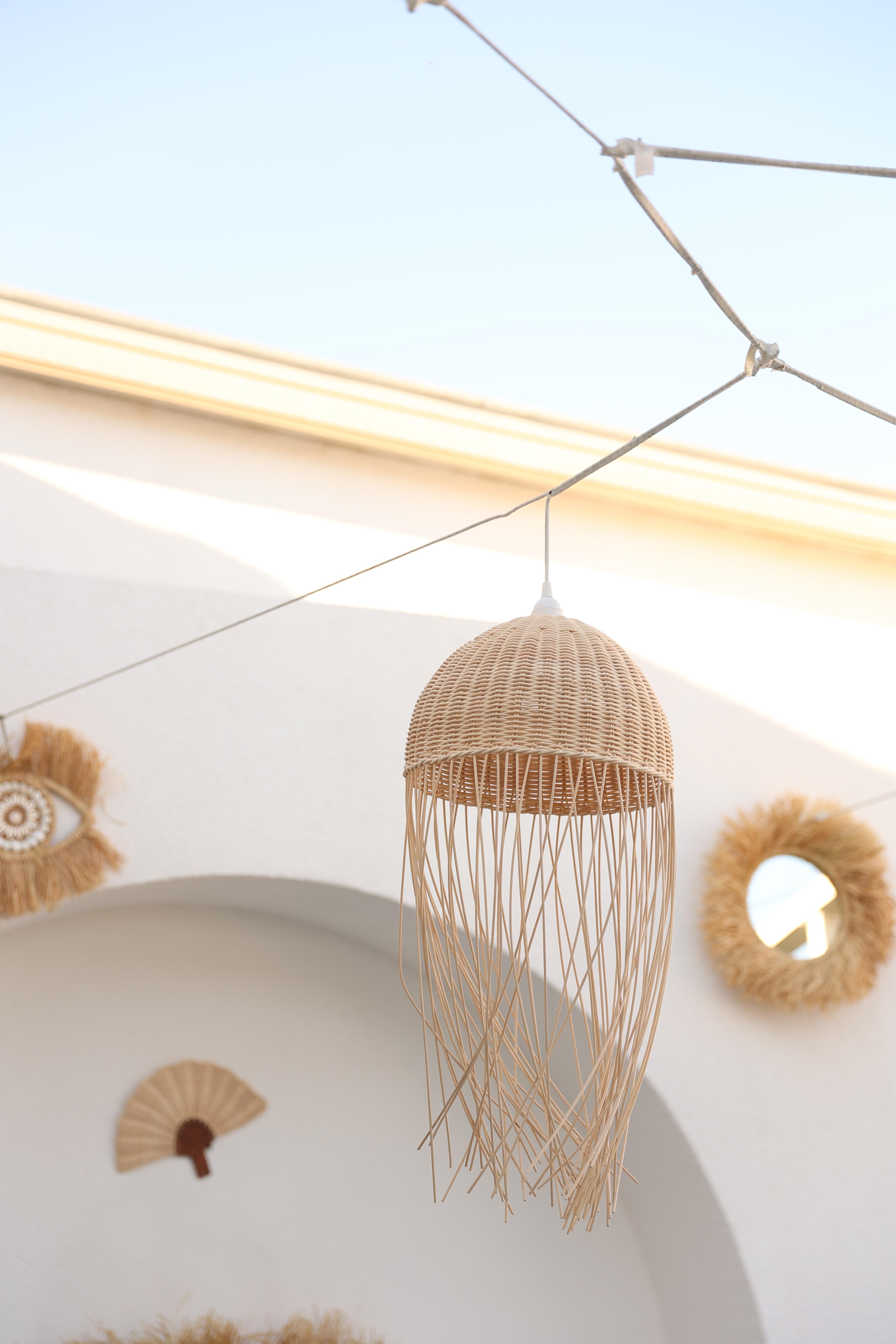 Kos Rattan Bambu Saçaklı Avize