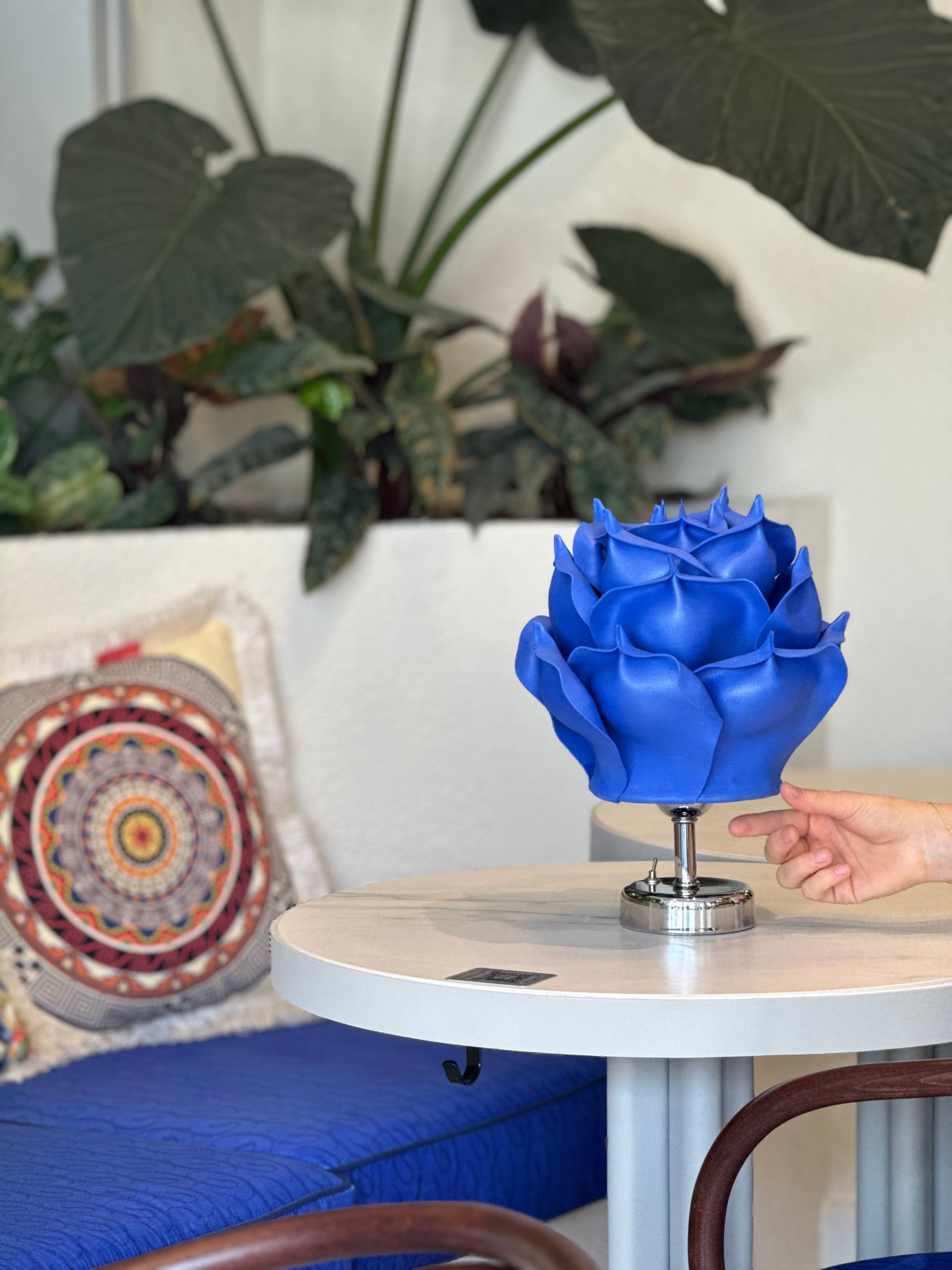 Decor Artificial Eva Flower Wireless Table Lamp Sax Blue-silver( 9v Battery 75-90 Hours)