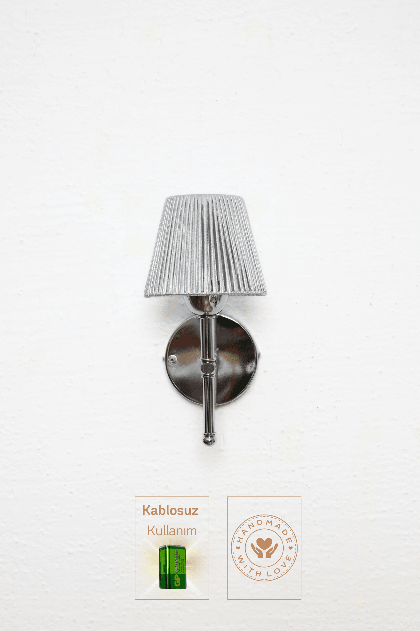 Gümüş Deri Alt Gümüş Metal Duvar Aydınlatması Ledli Aplik