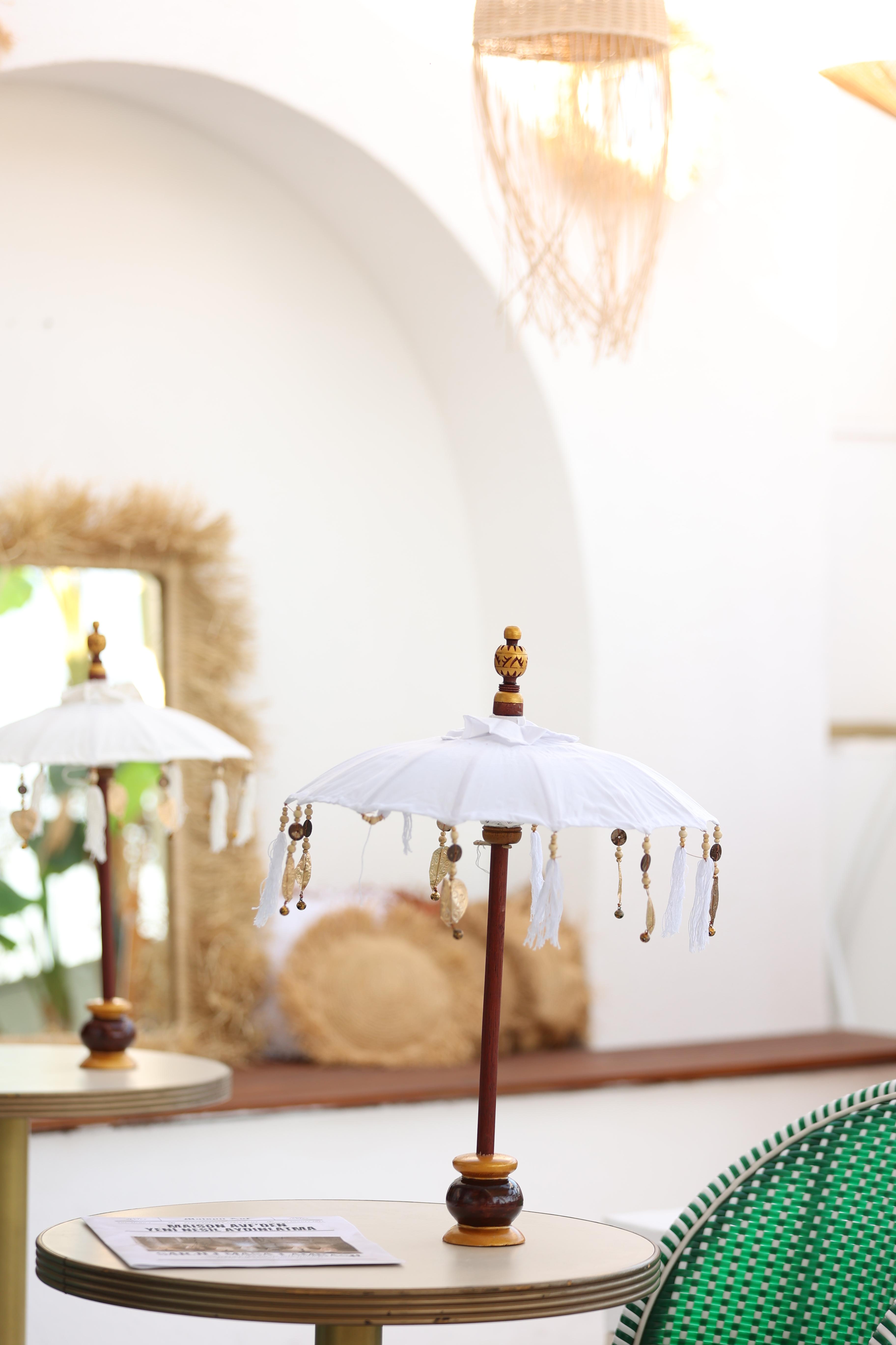 Decorative Linen Handmade Bali Umbrella, Cream, 70 Cm
