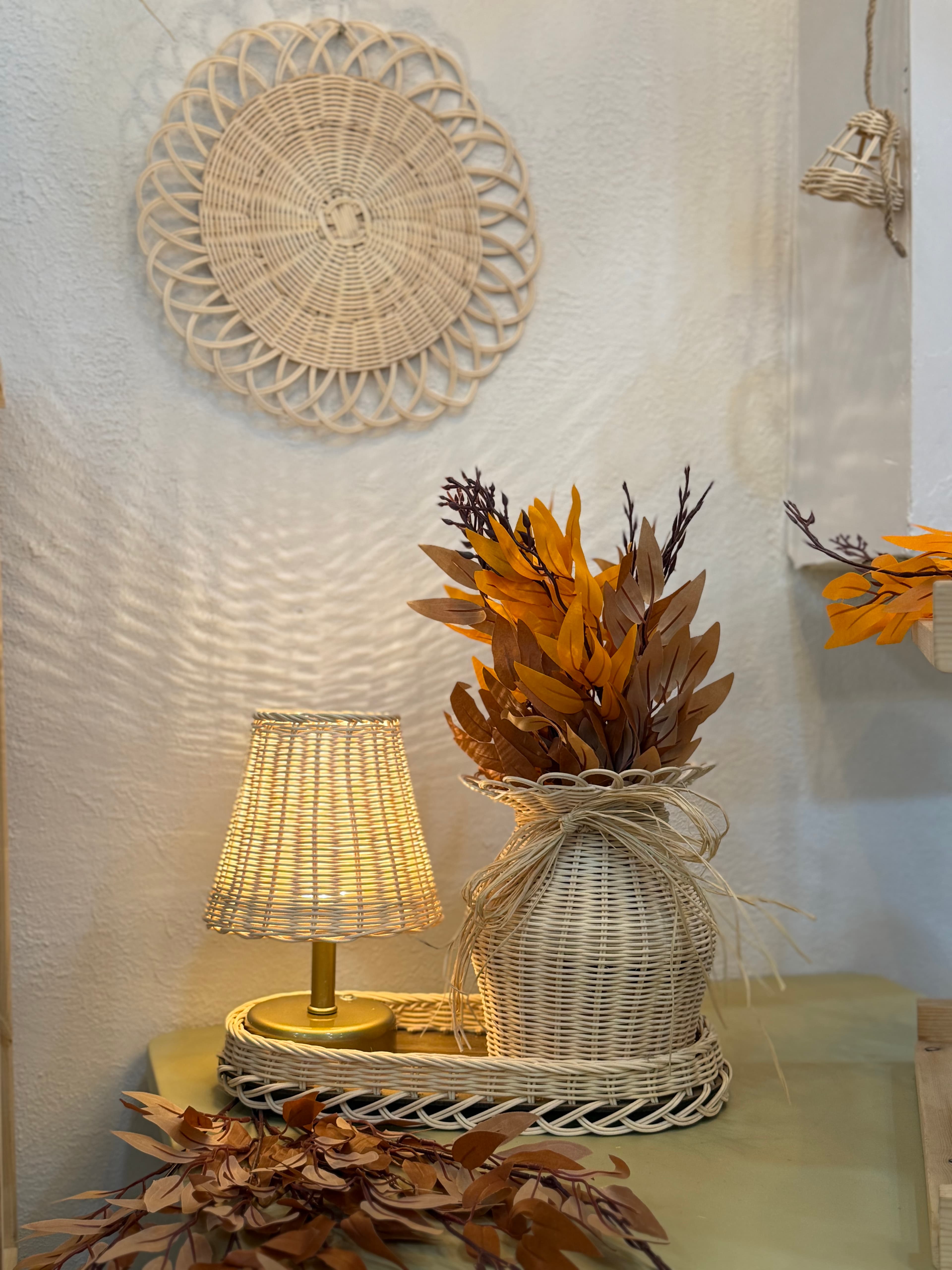 4’lü Rattan Turuncu Sonbahar Yaprak Dalı Seti