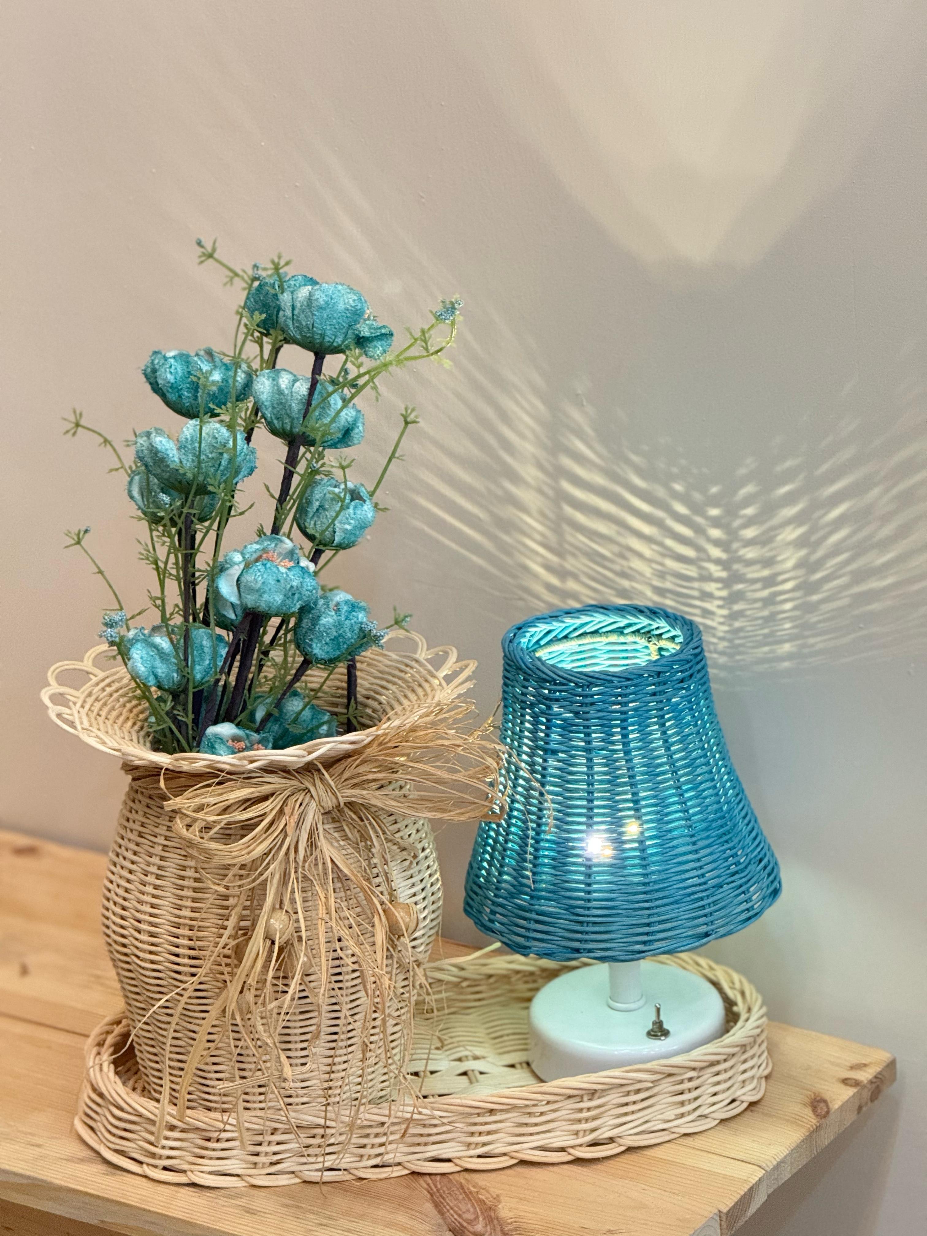 4'lü Rattan Mavi Gelincik Vazo Set