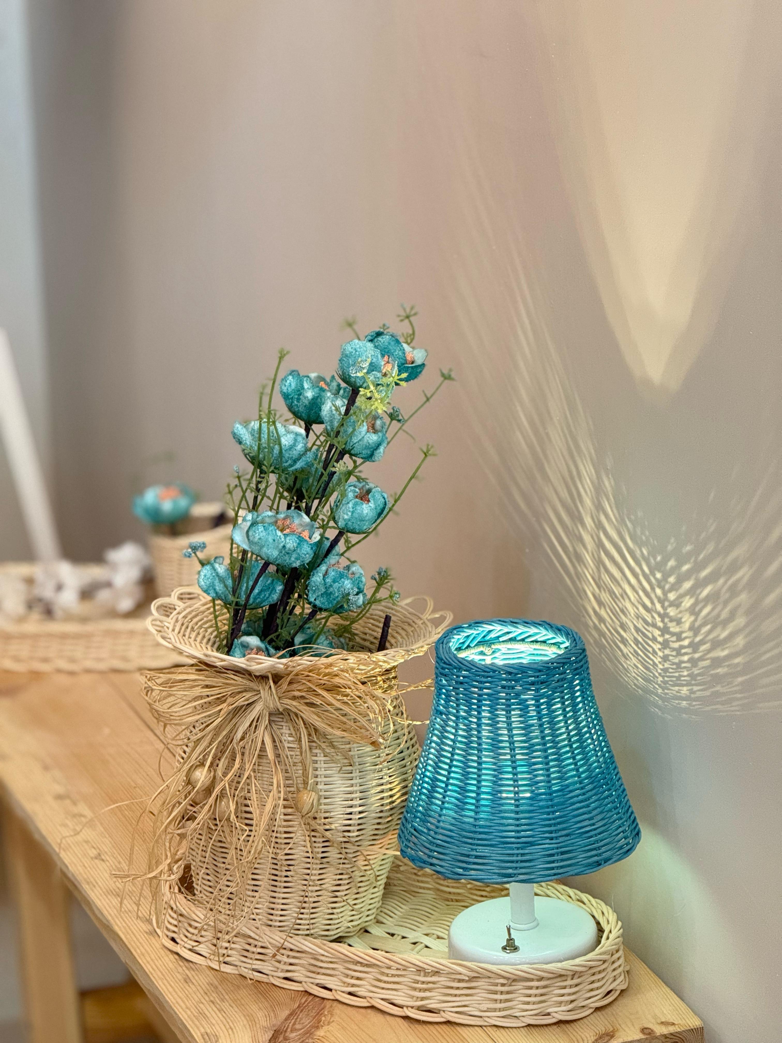 4'lü Rattan Mavi Gelincik Vazo Set