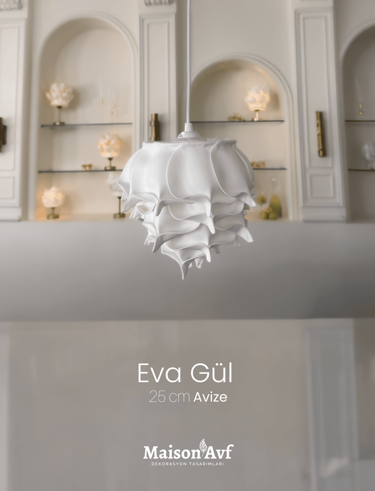 Modern Eva Gül Beyaz Tasarım Sarkıt Avize 25 cm