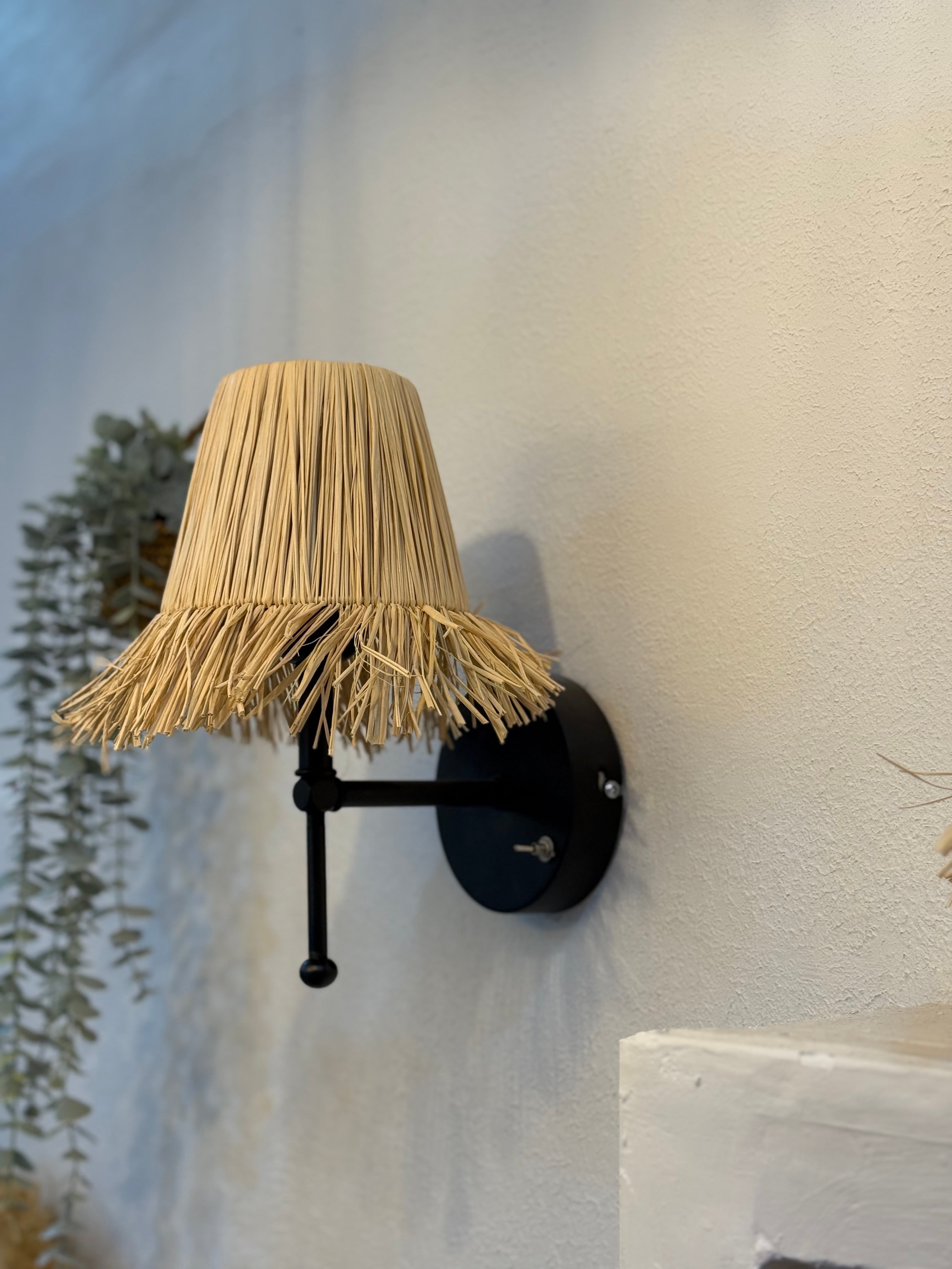 Bohemian Wicker Raffia Fringed Handmade Tumbled Gold Led Sconce