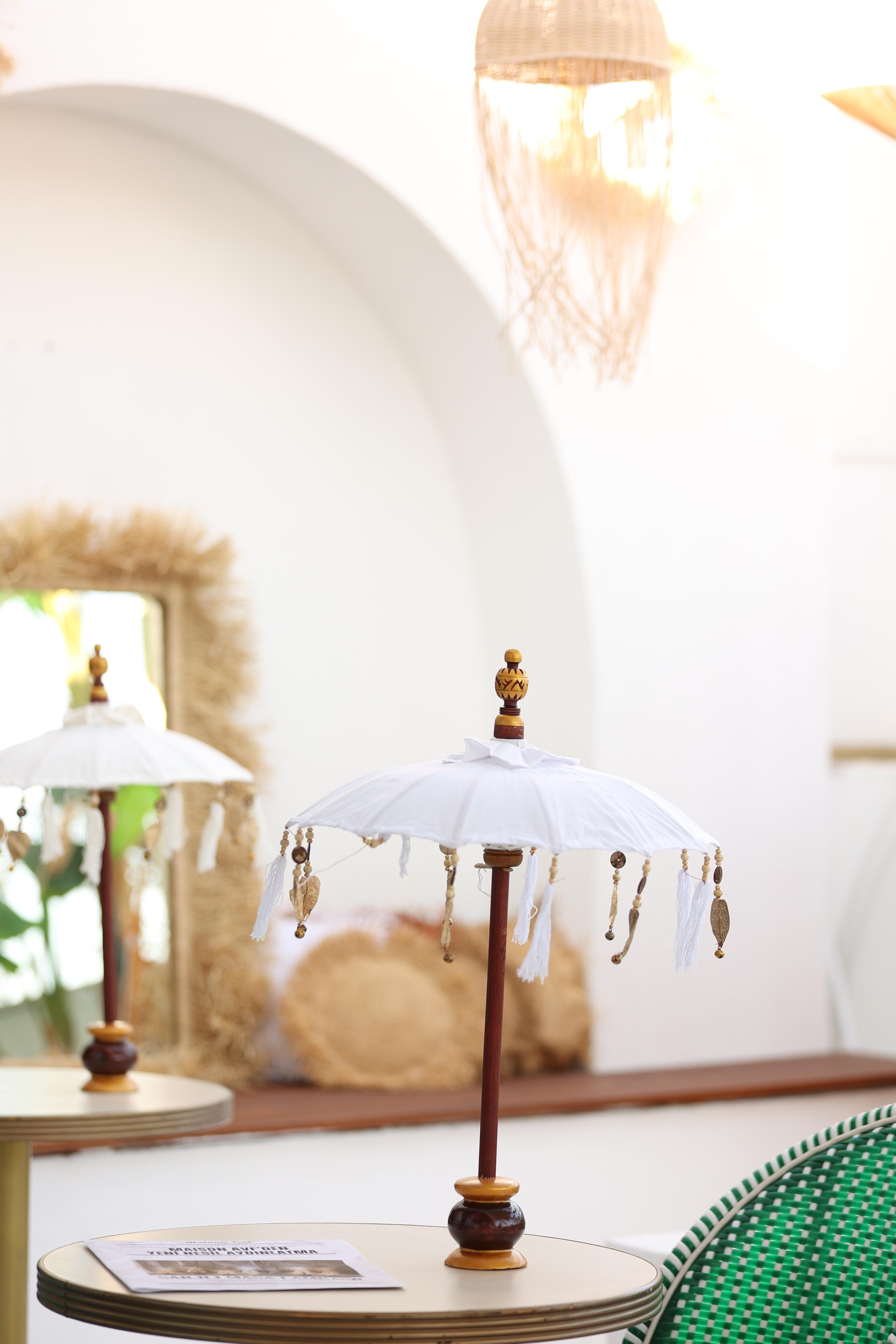 Decorative Linen Handmade Bali Umbrella, Cream, 70 Cm