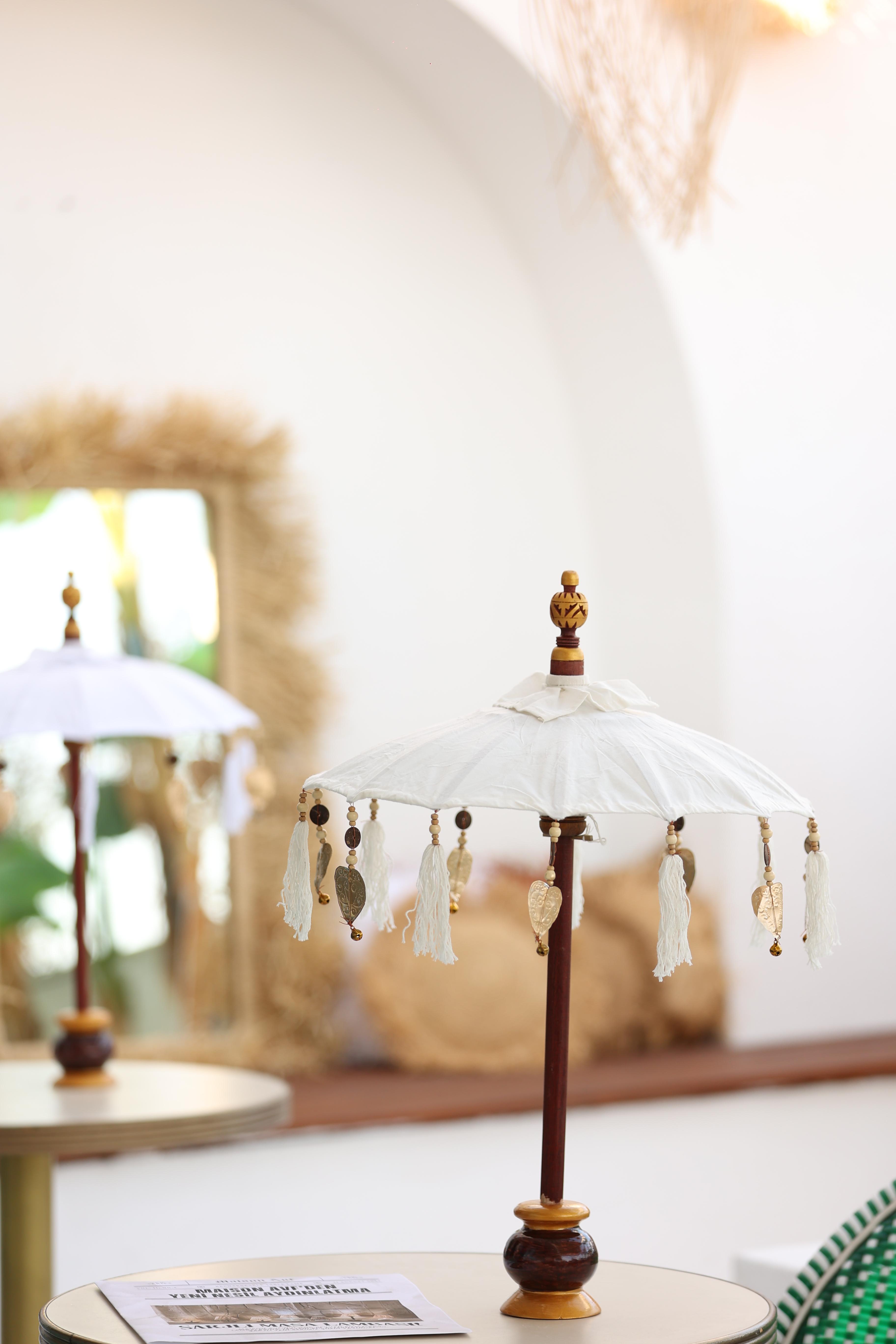 Decorative Linen Handmade Bali Umbrella, Cream, 70 Cm